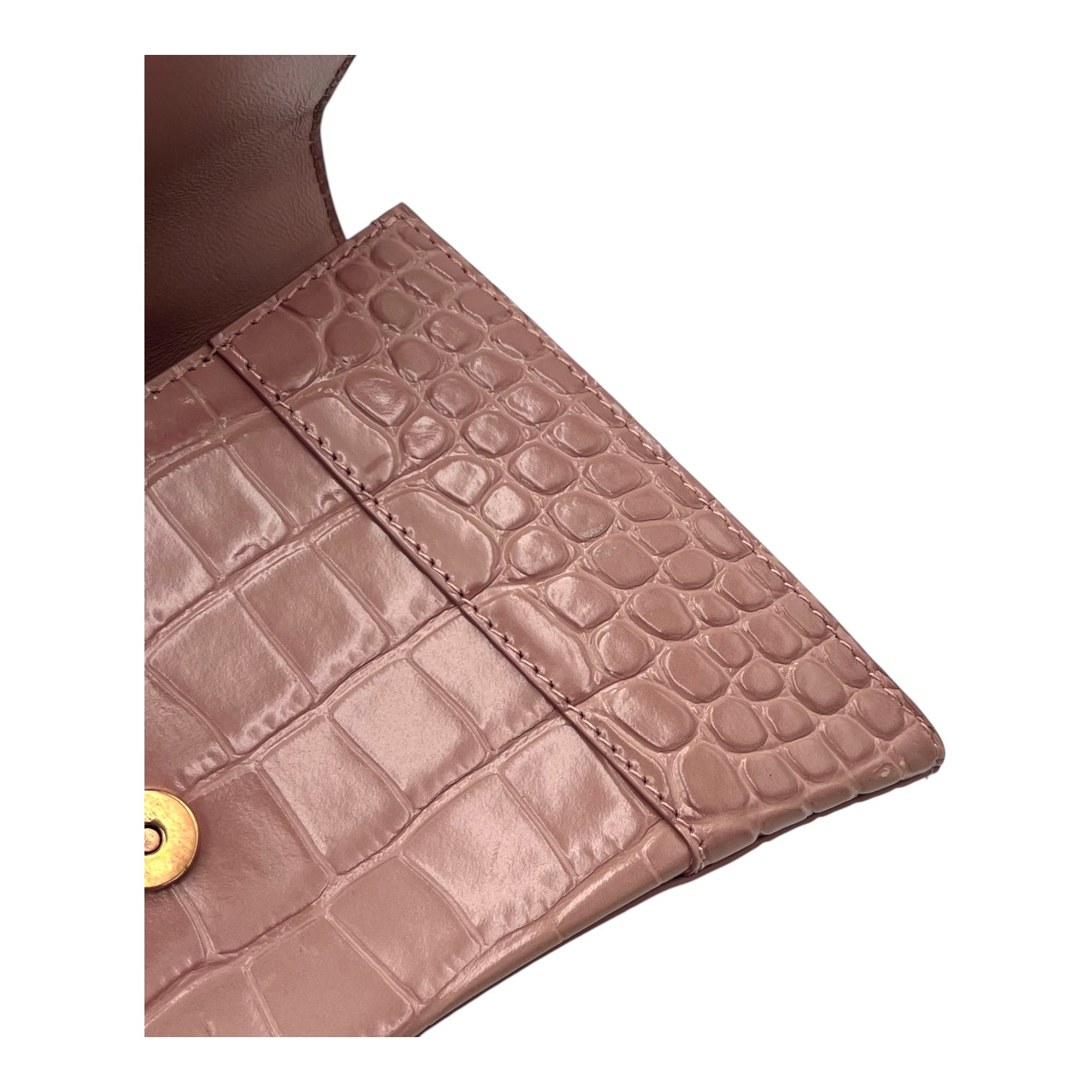 Hourglass Top Handle Bag Beige in Crocodile Embossed Calfskin, Silver hardware