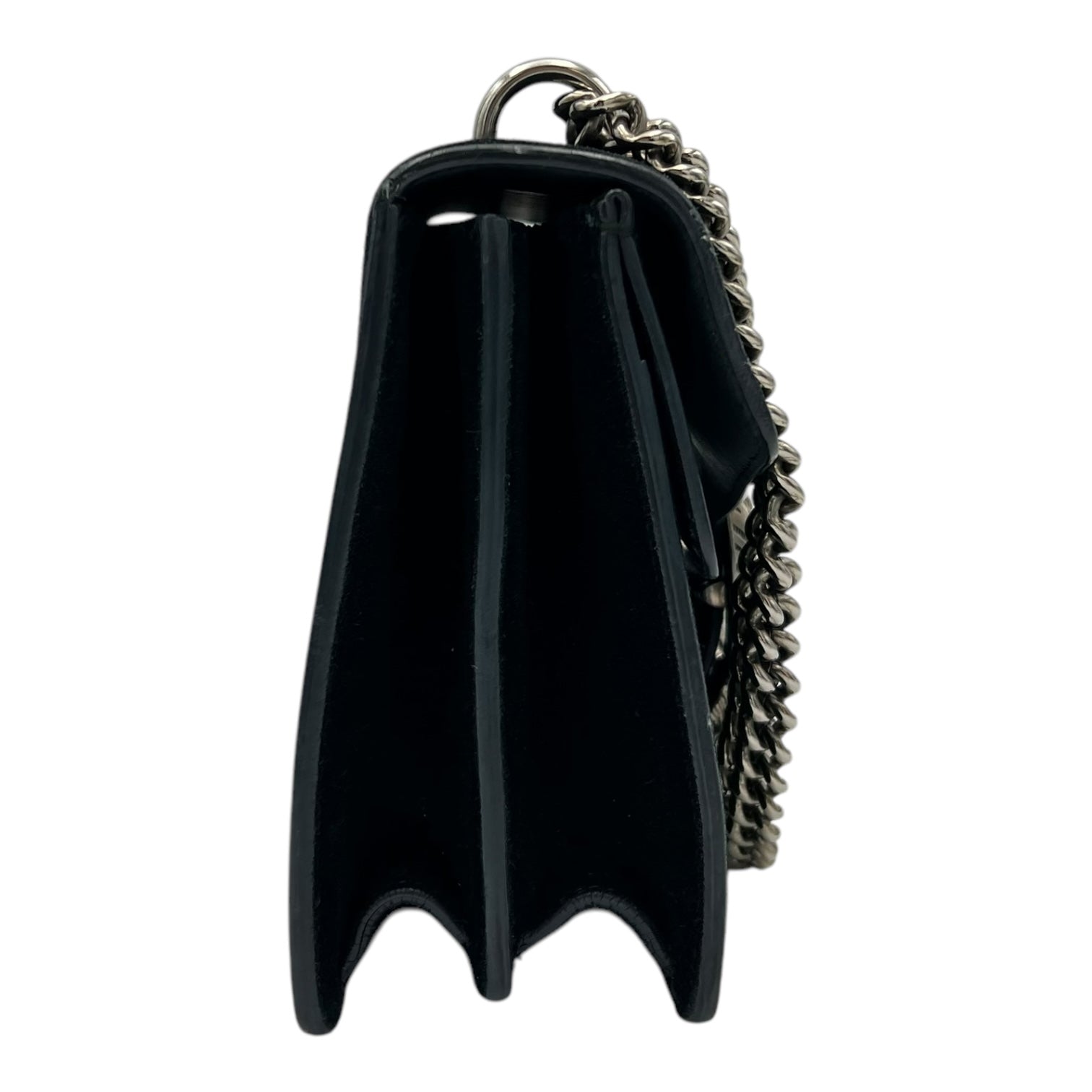 Dionysus Shoulder Bag Small Black in Suede Leather, Silver hardware