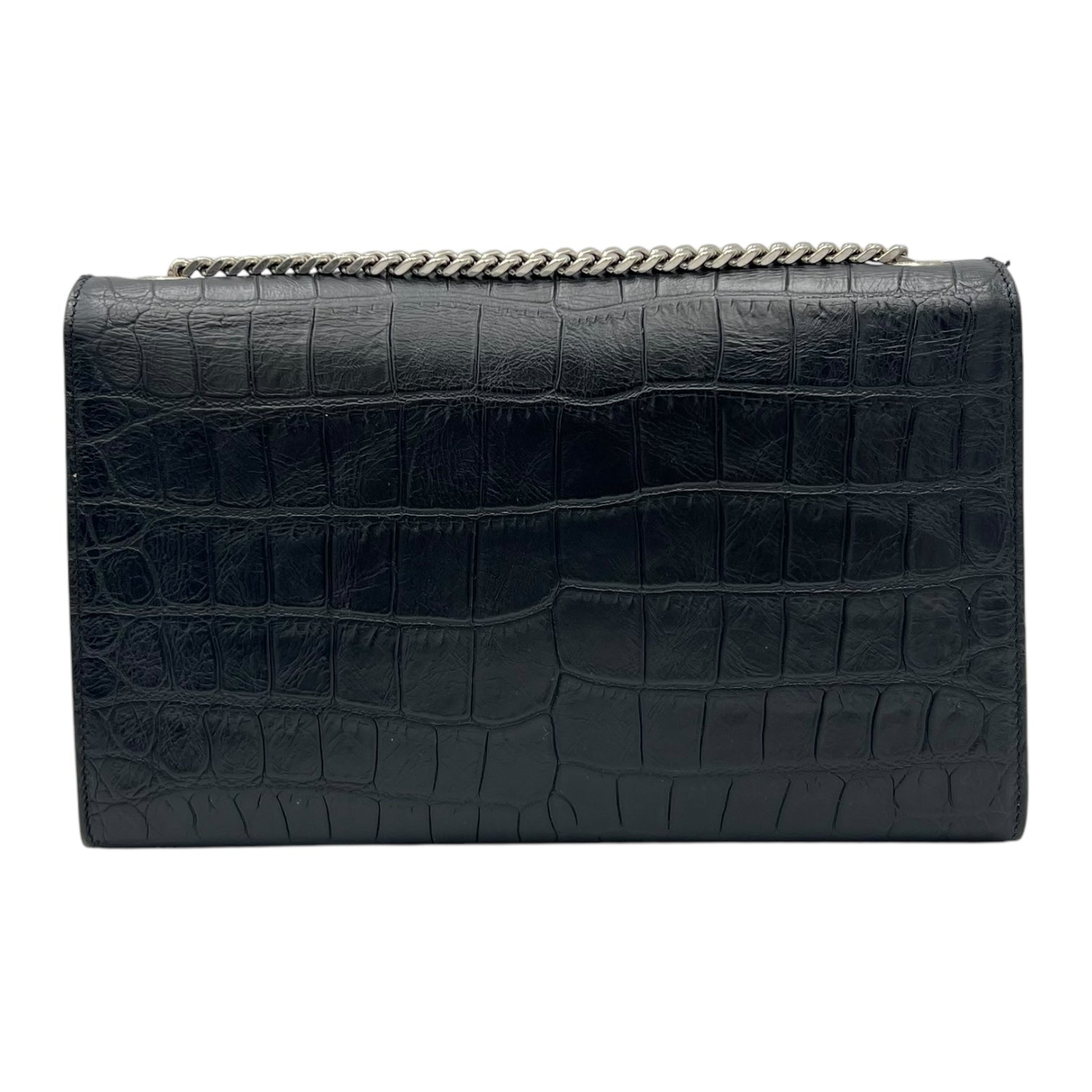 Kate Crossbody Bag Black in Crocodile Embossed Calfskin, Silver hardware