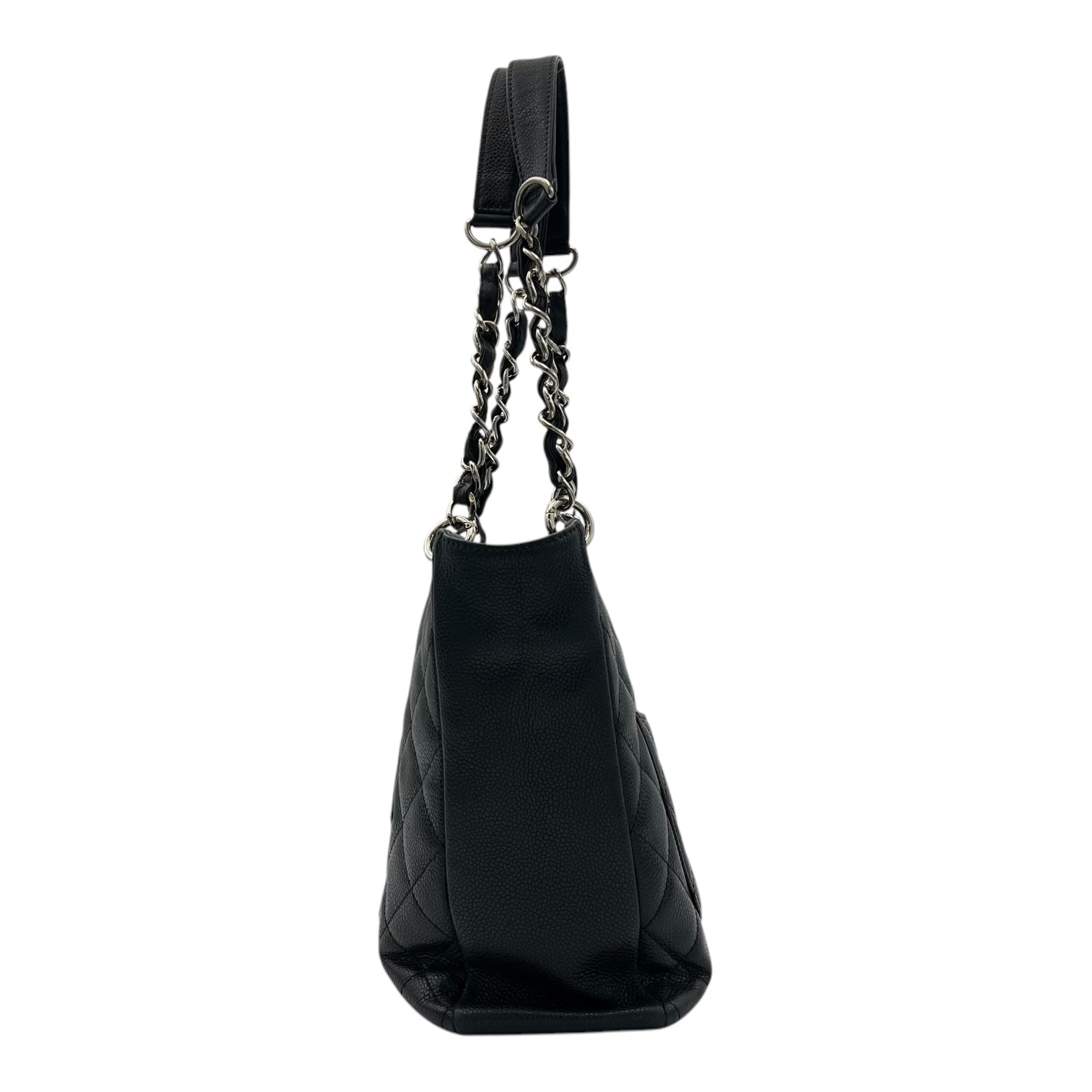 PST Tote Bag Black in Caviar Leather, Silver hardware