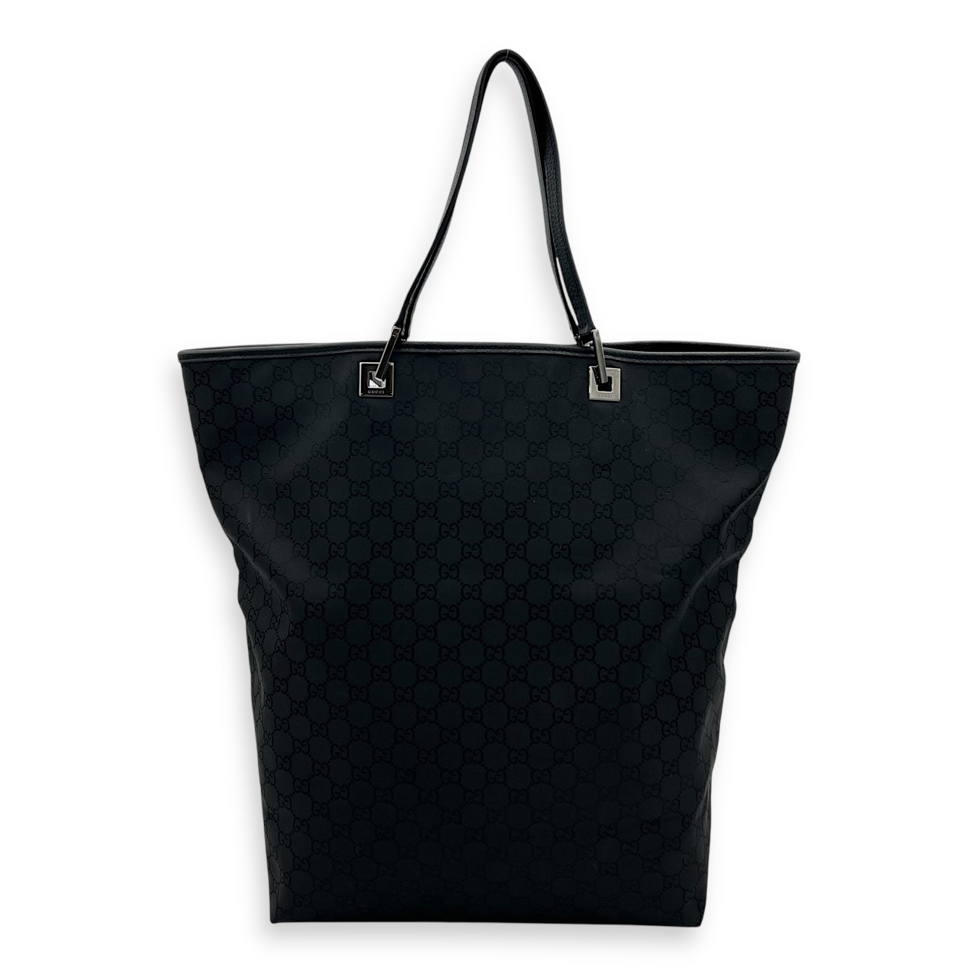 Tote Top Handle Bag Medium Black in Calfskin, Silver hardware