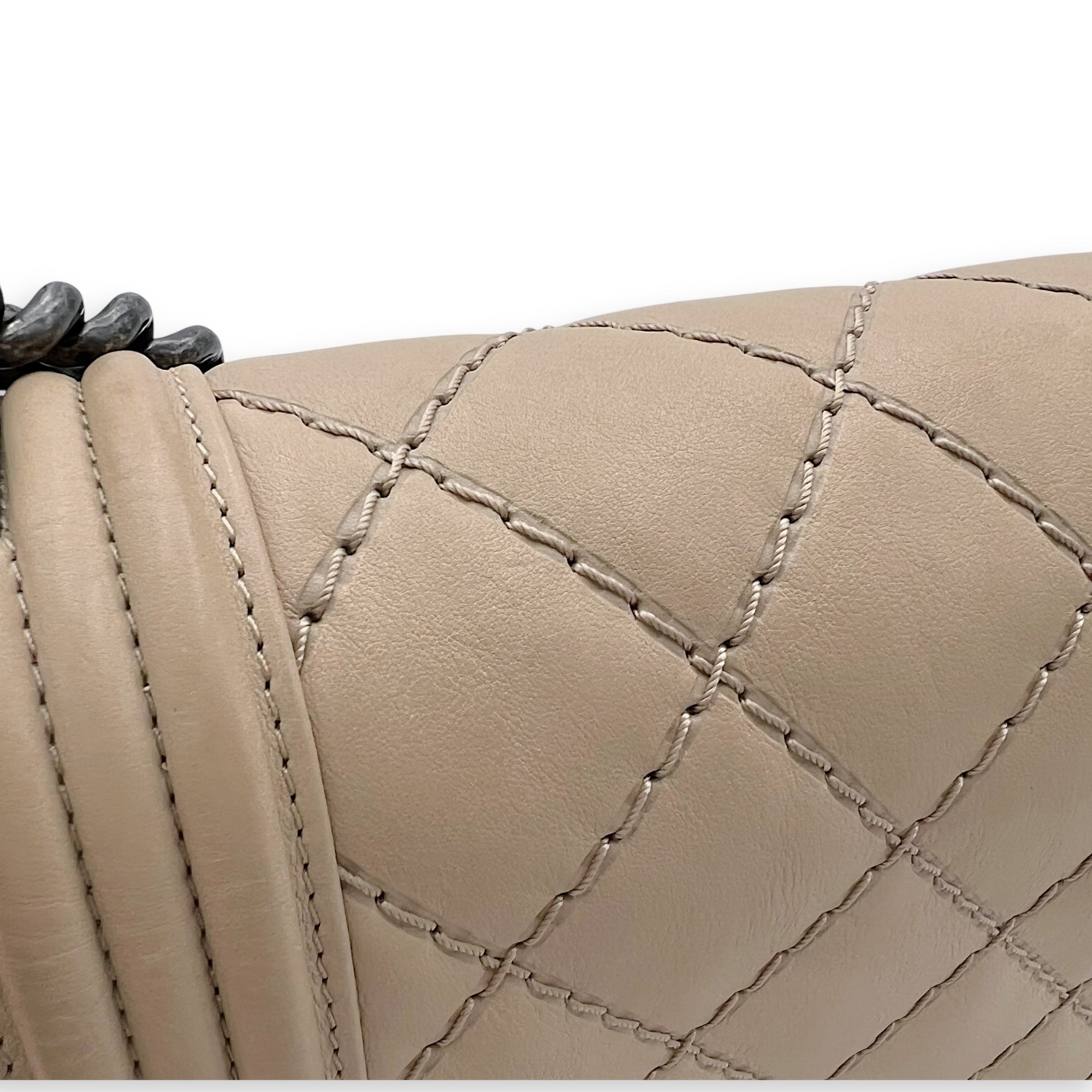 Boy Medium Beige Shoulder Bag in Calfskin, Gunmetal hardware