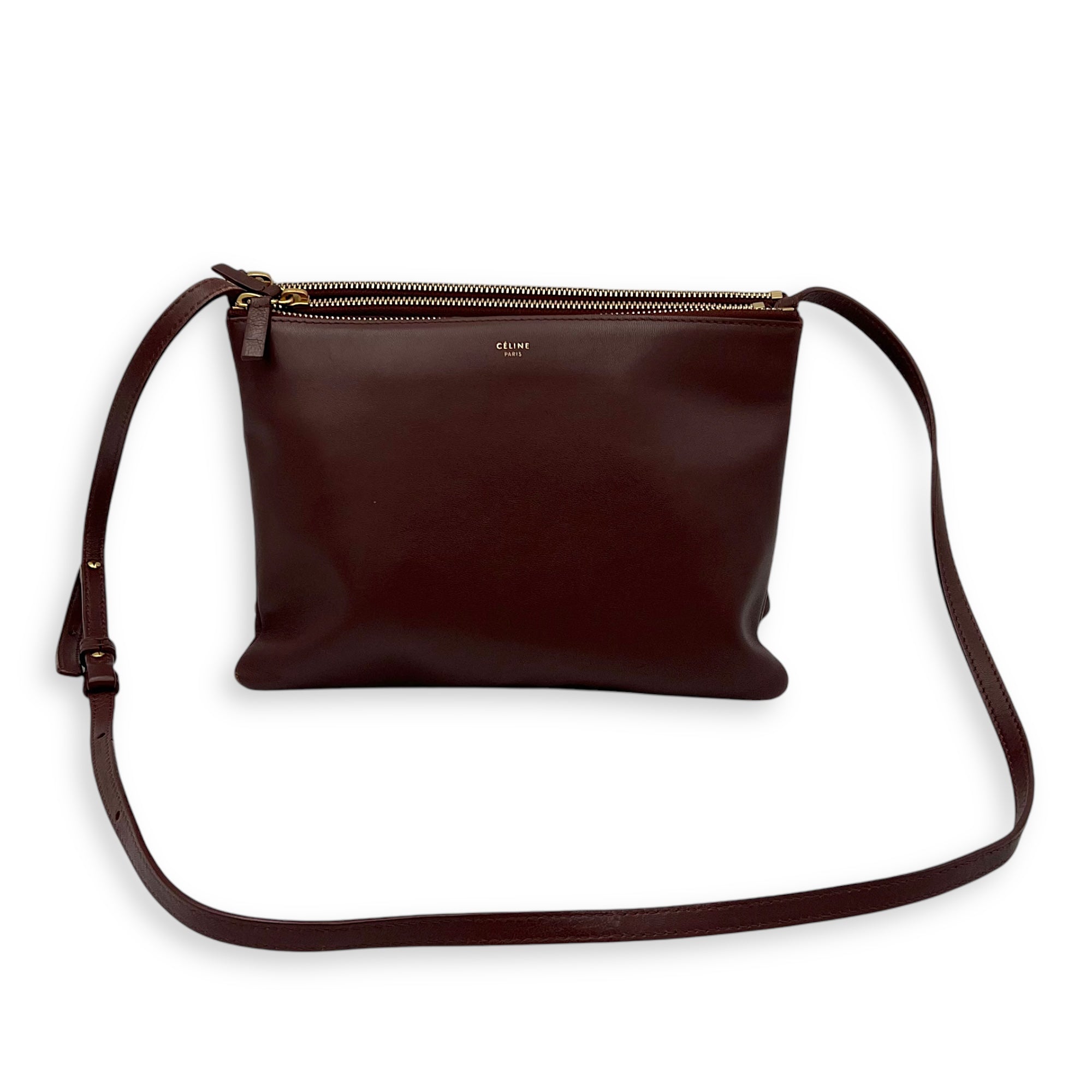Trio Crossbody Bag Red in Calfskin, Gold hardware
