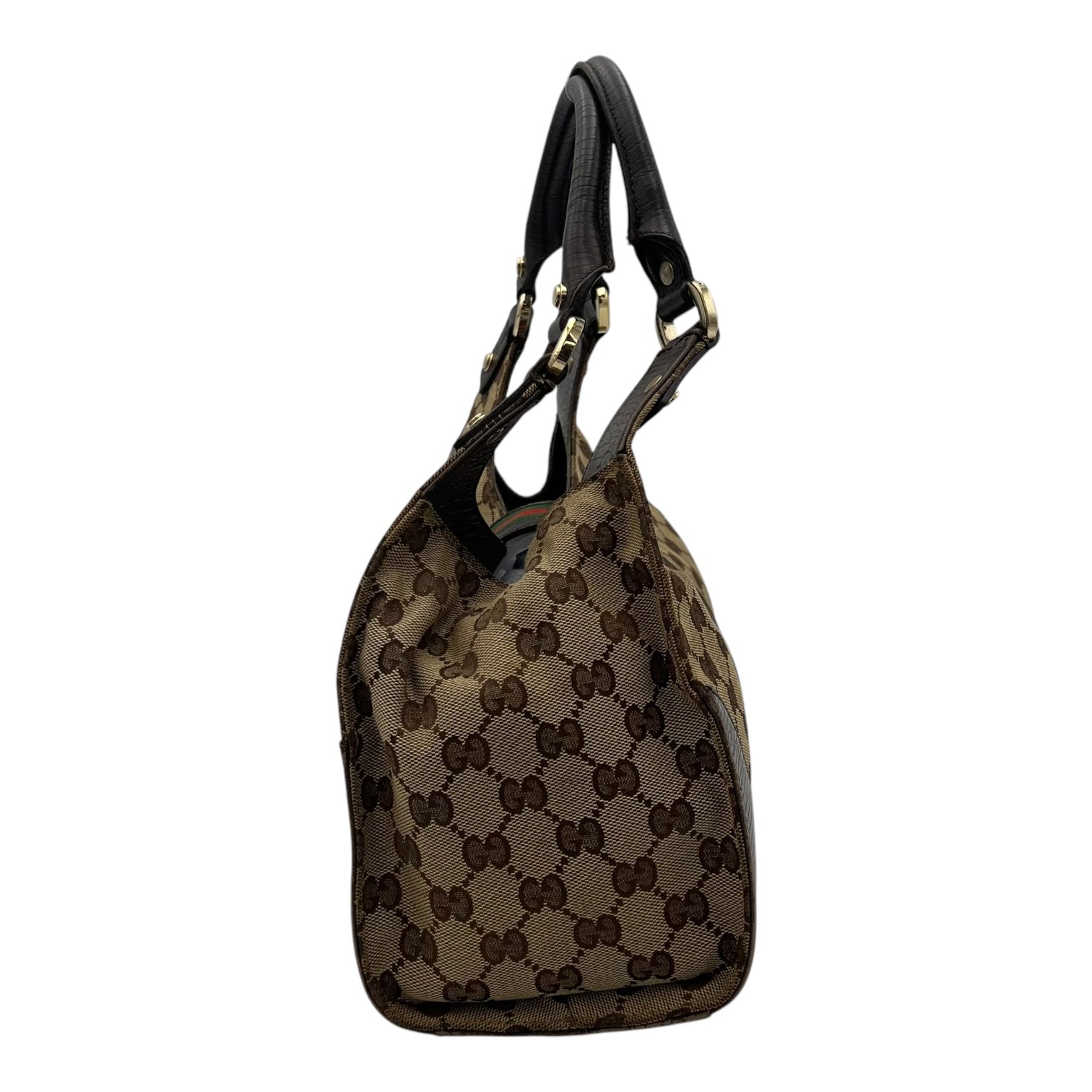 GG Shoulder Bag Brown in Canvas, Gold hardware