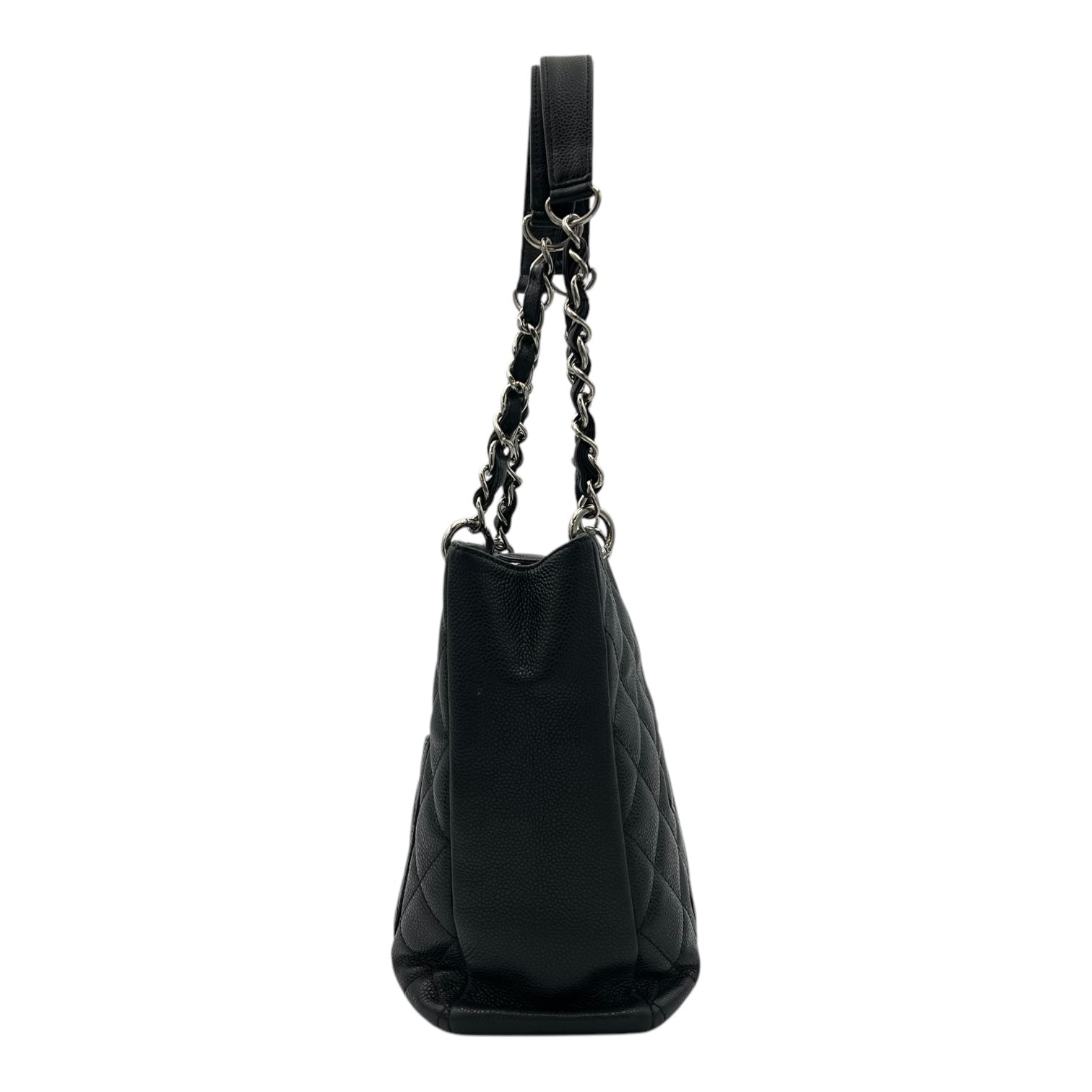 PST Tote Bag Black in Caviar Leather, Silver hardware