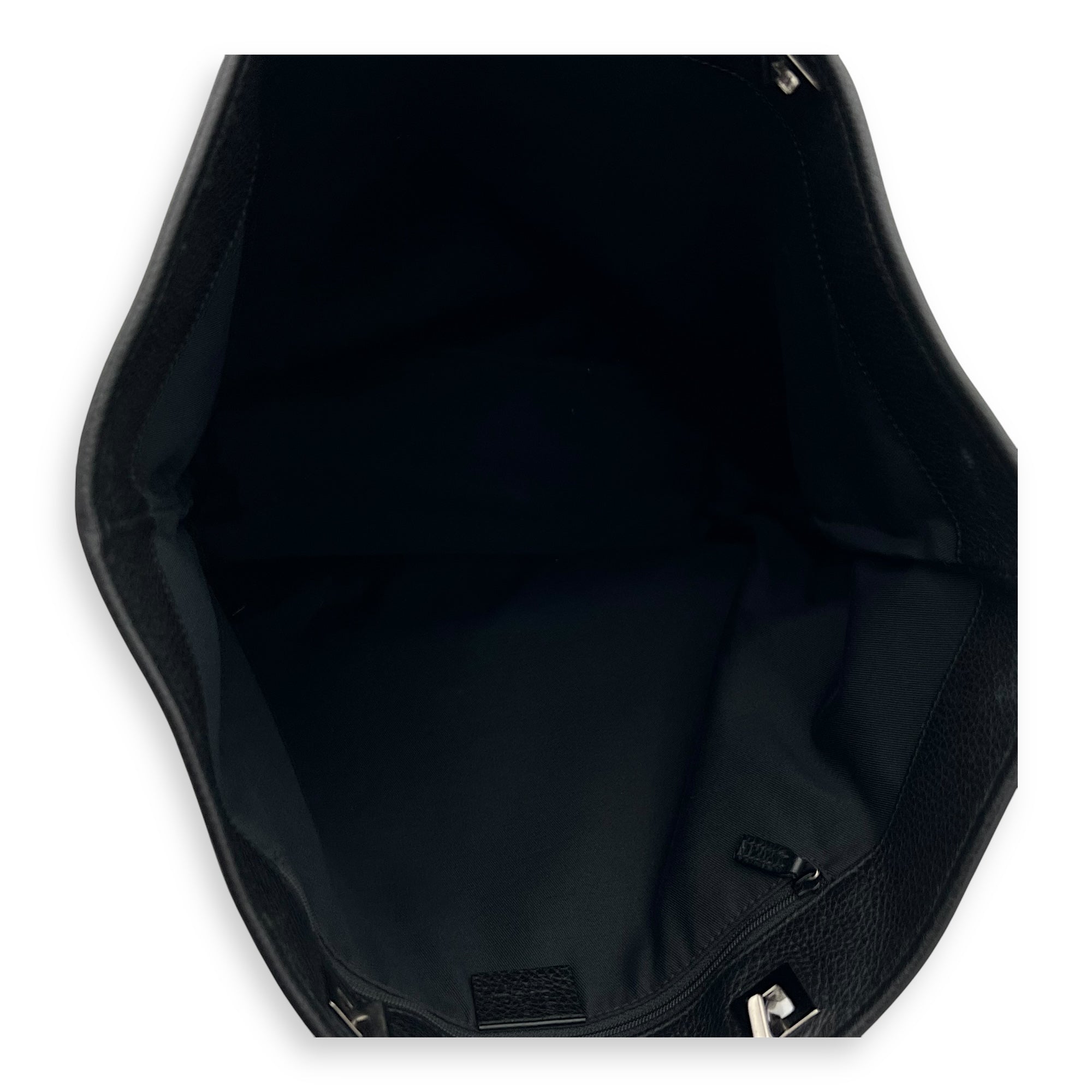 Tote Top Handle Bag Medium Black in Calfskin, Silver hardware