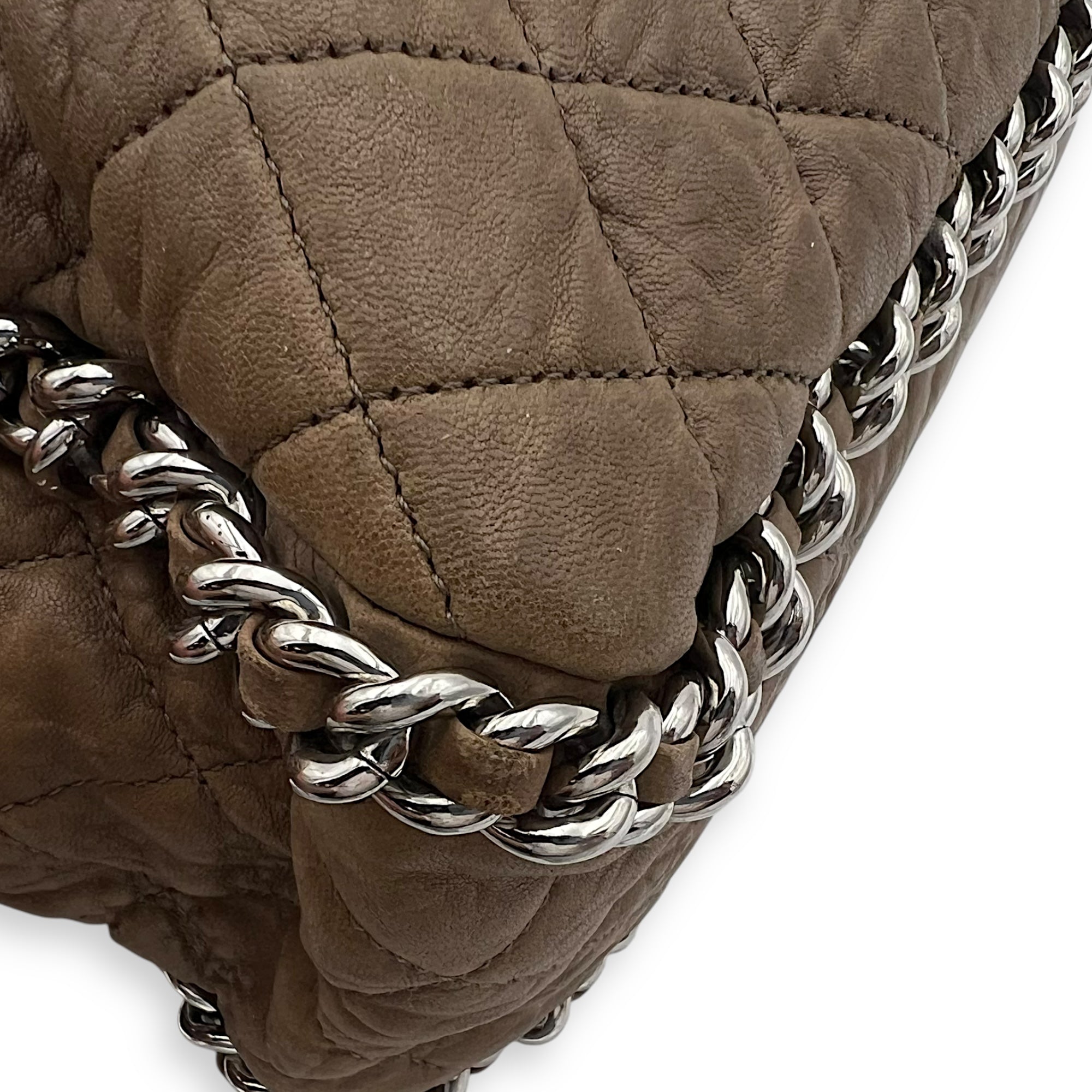 CC Shoulder Bag Brown in Calfskin, Silver hardware