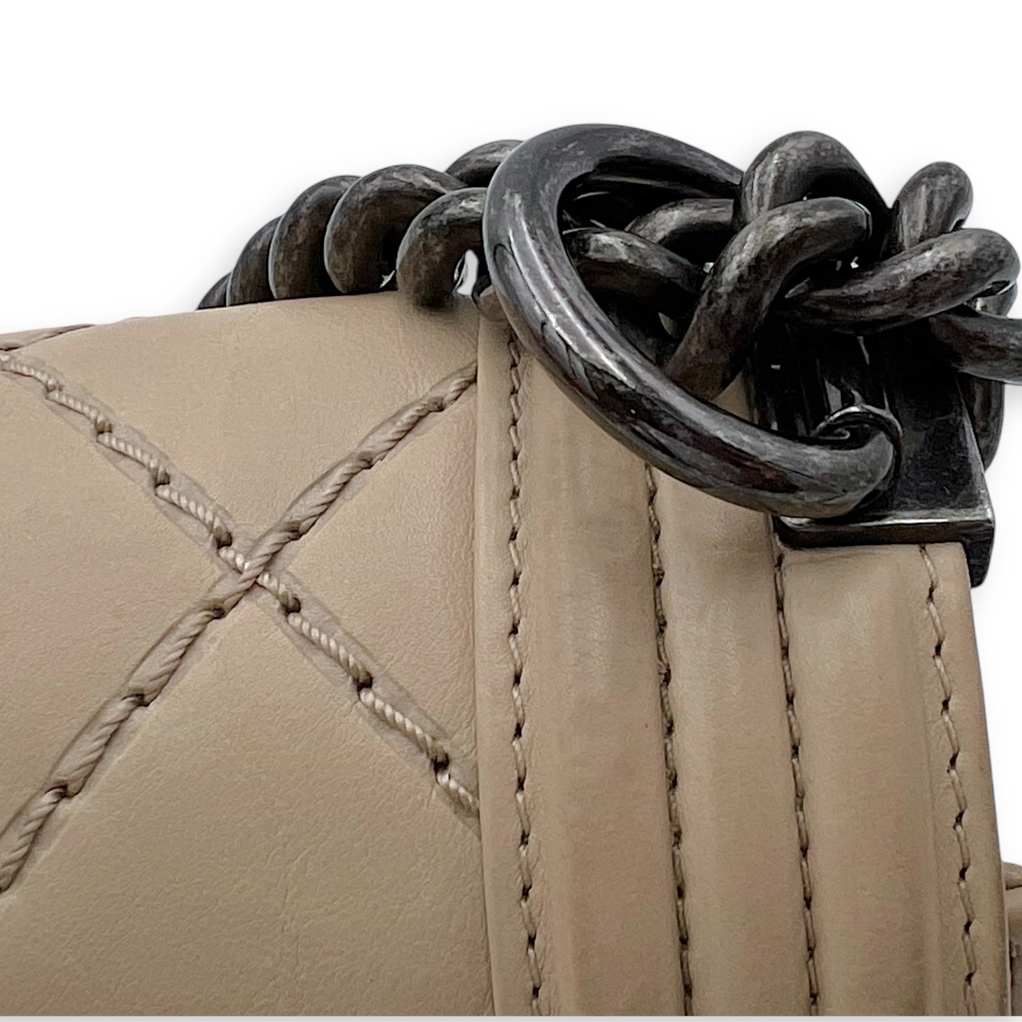 Boy Medium Beige Shoulder Bag in Calfskin, Gunmetal hardware