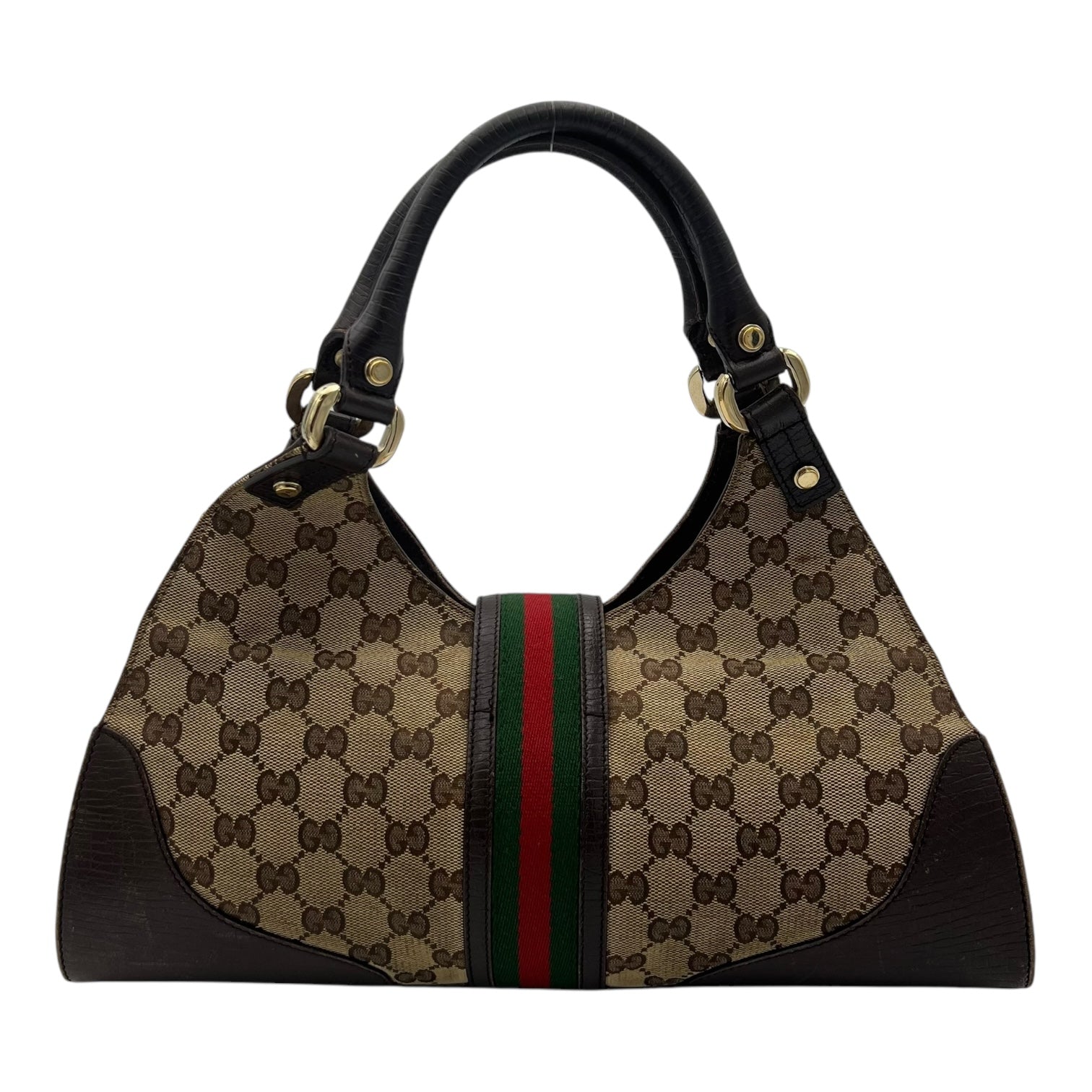 GG Shoulder Bag Brown in Canvas, Gold hardware