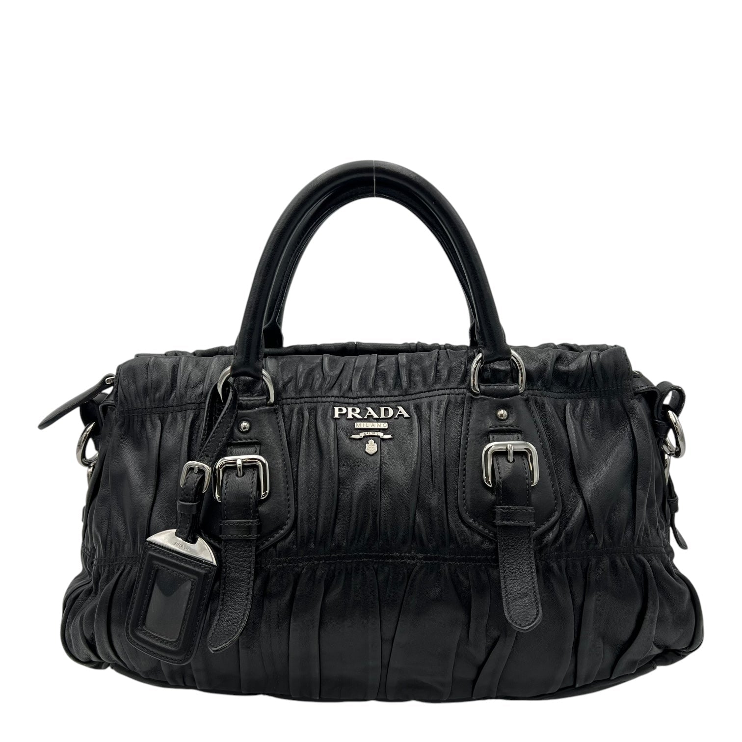 Gaufre Top Handle Bag Black in Lambskin, Silver hardware