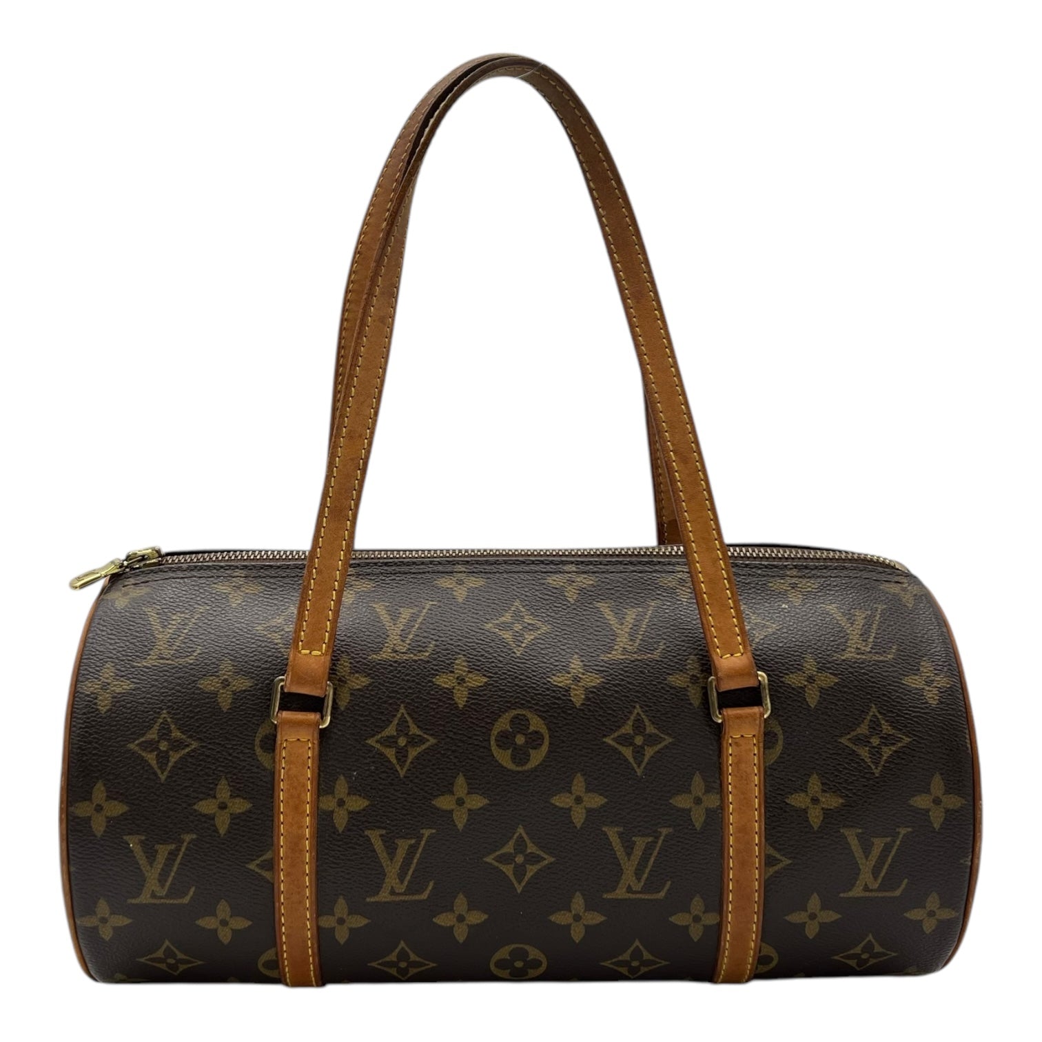 Papillon 30 Brown Top Handle Bag in Monogram Coated Canvas, Gold hardware