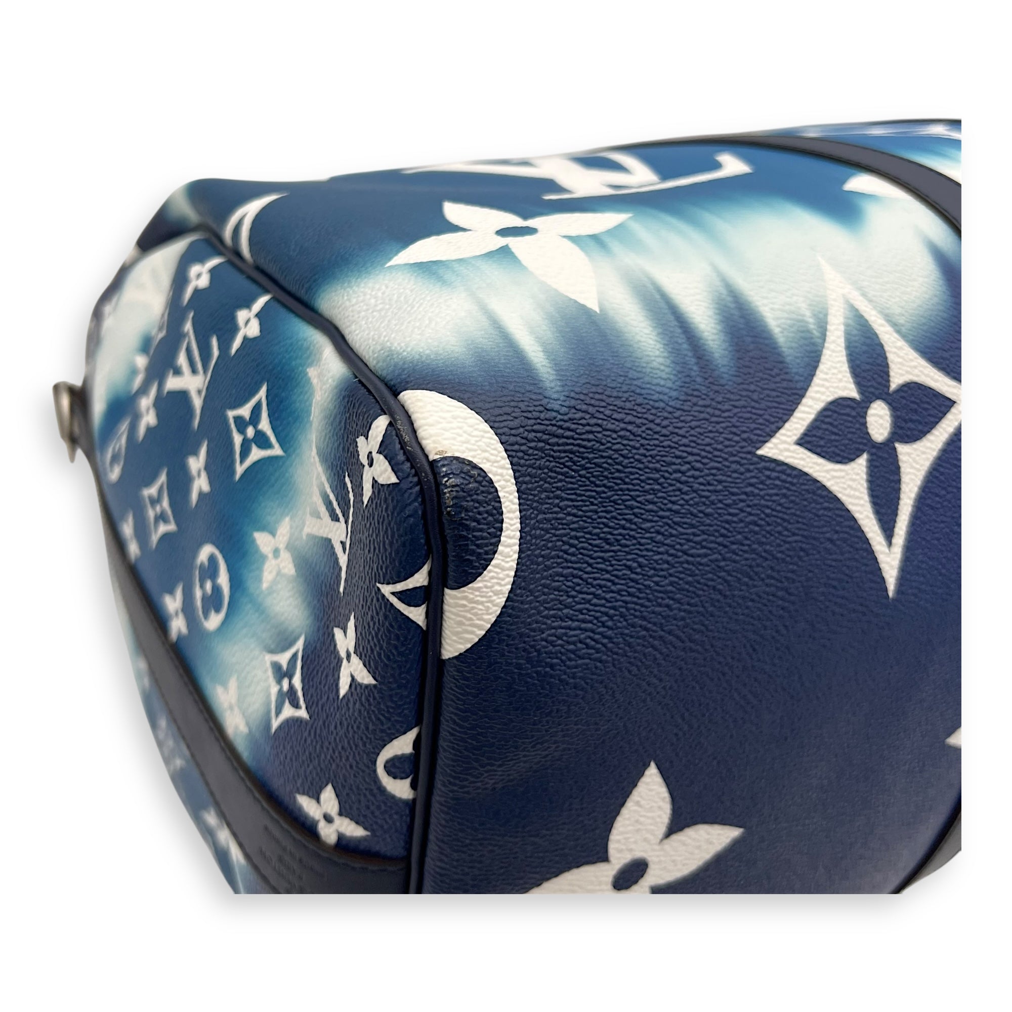 Keepall Bandoulière 50 Blue Top Handle Bag in Coated Canvas, Silver hardware