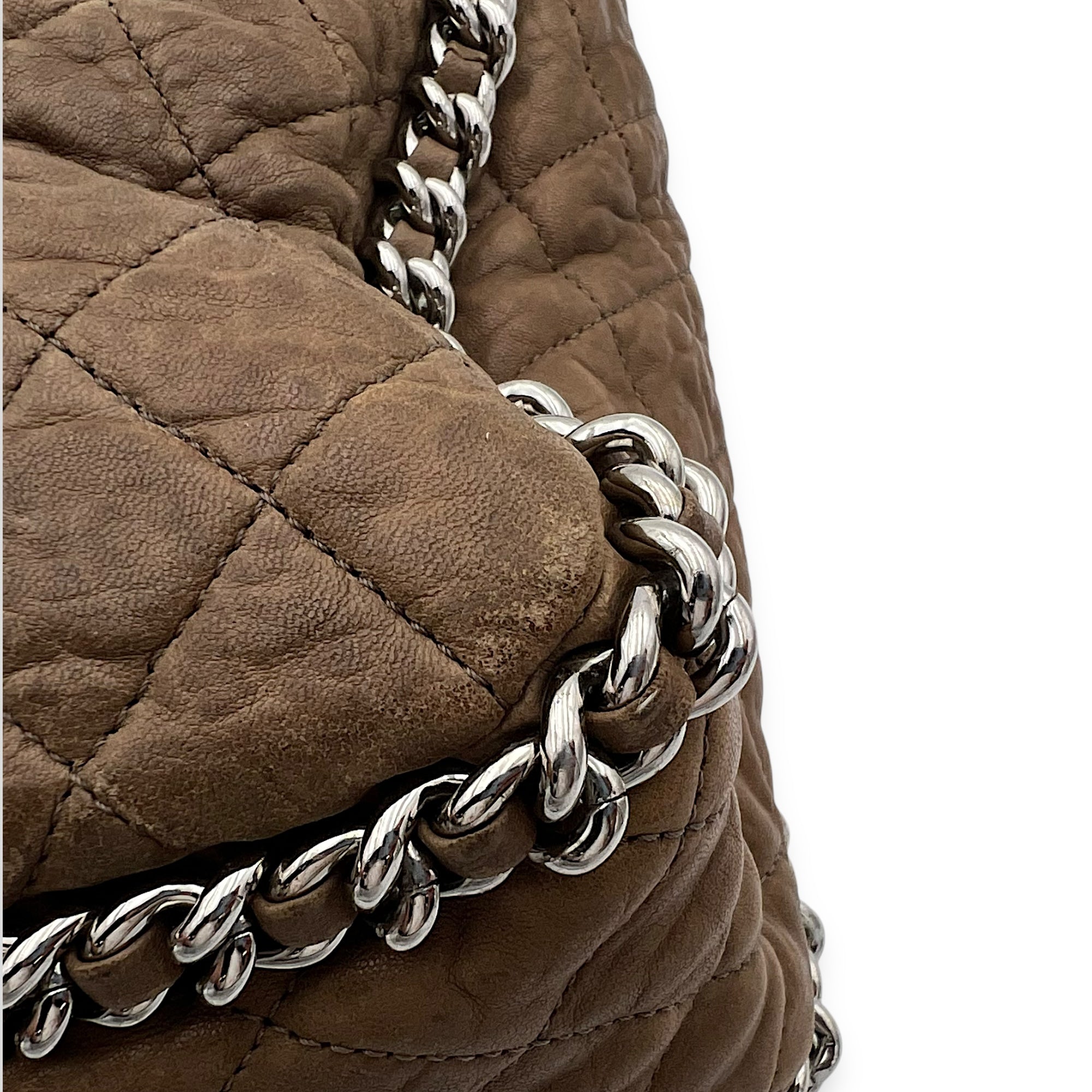 CC Shoulder Bag Brown in Calfskin, Silver hardware