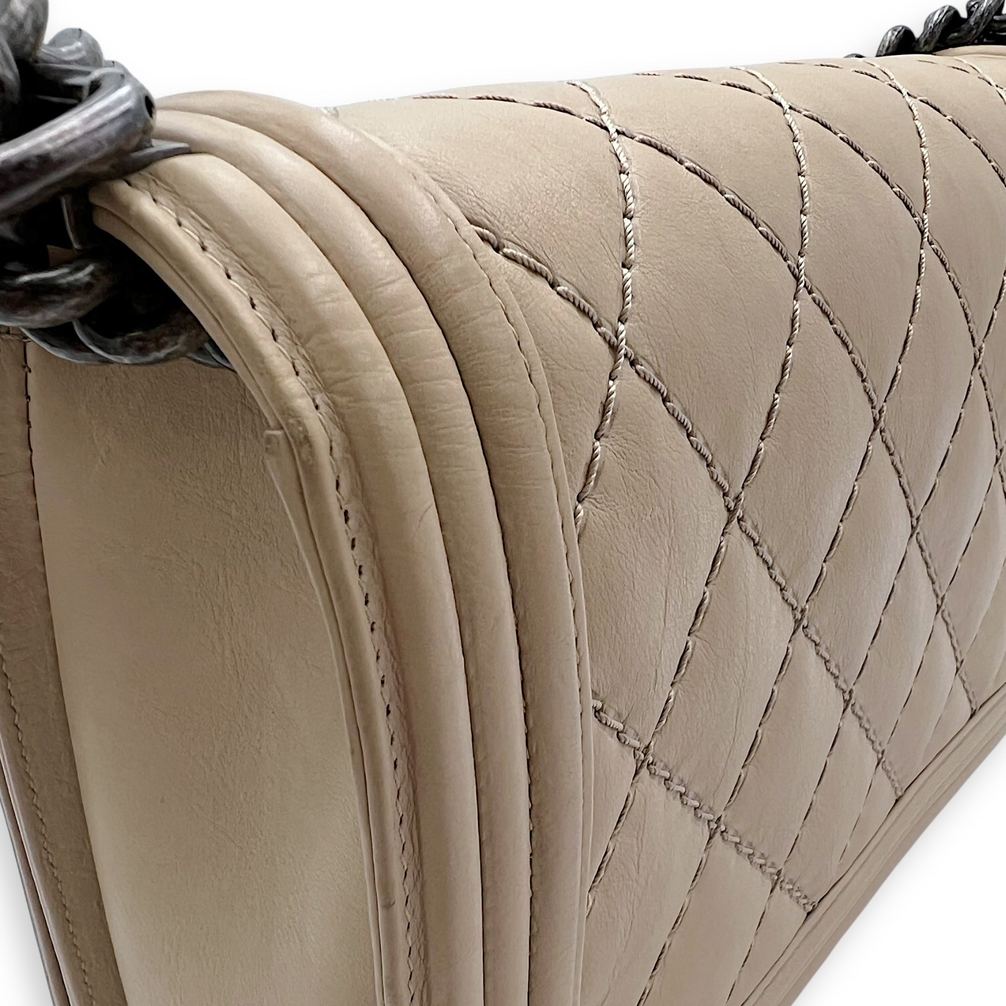 Boy Medium Beige Shoulder Bag in Calfskin, Gunmetal hardware