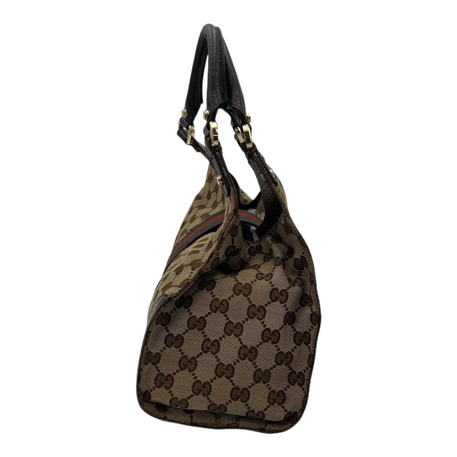 GG Shoulder Bag Brown in Canvas, Gold hardware