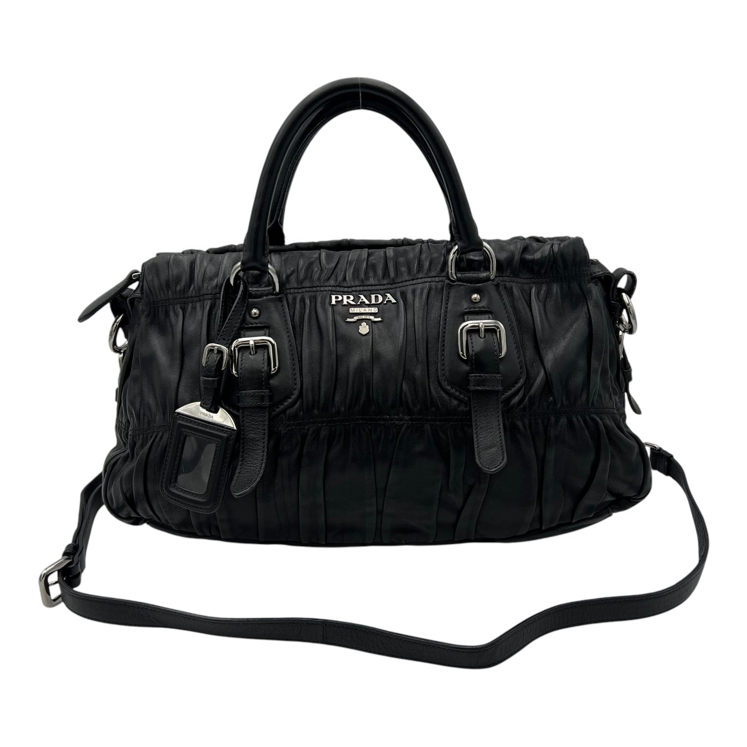 Gaufre Top Handle Bag Black in Lambskin, Silver hardware
