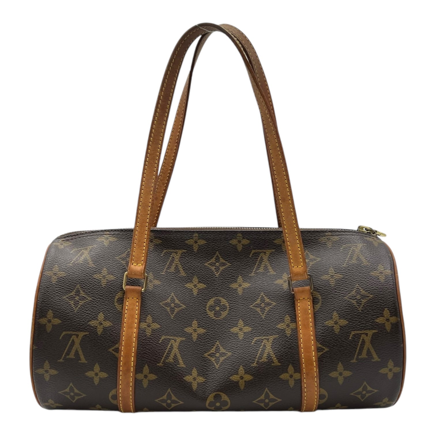 Papillon 30 Brown Top Handle Bag in Monogram Coated Canvas, Gold hardware