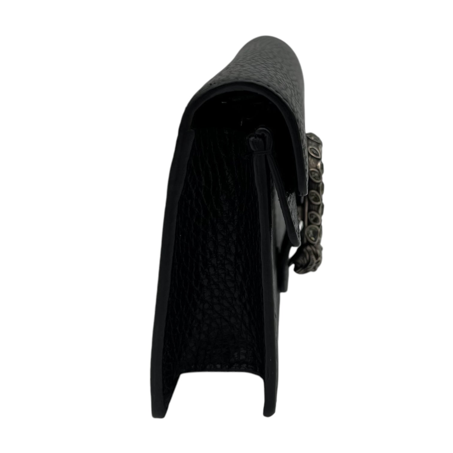 Dionysus Super Mini Black Crossbody Bag in Calfskin, Silver hardware
