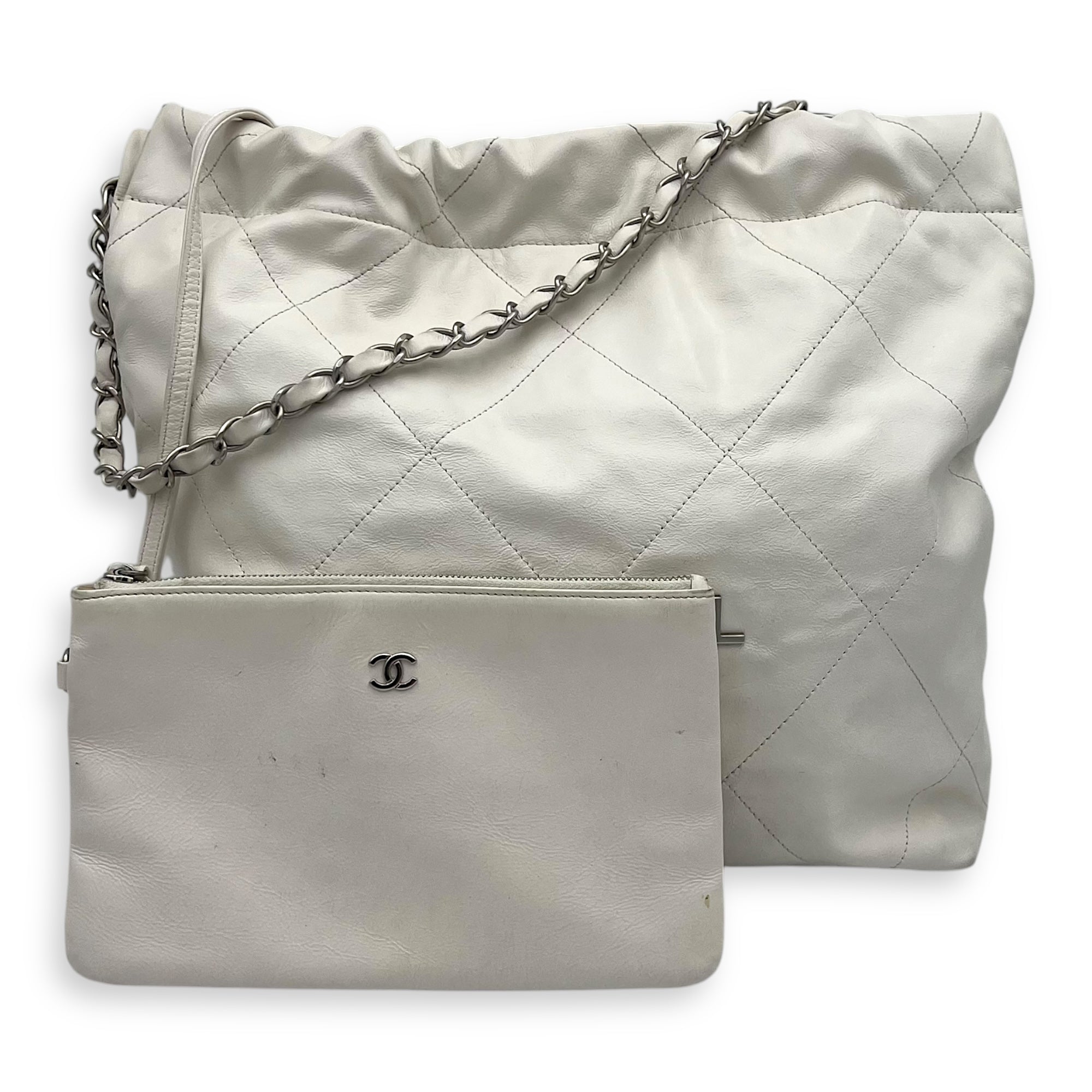 22 Tote Tote Bag Small White in Calfskin, Silver hardware