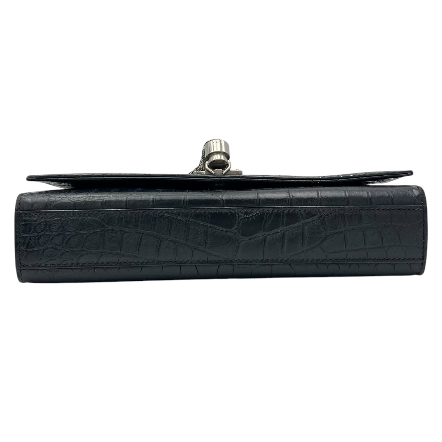 Kate Crossbody Bag Black in Crocodile Embossed Calfskin, Silver hardware