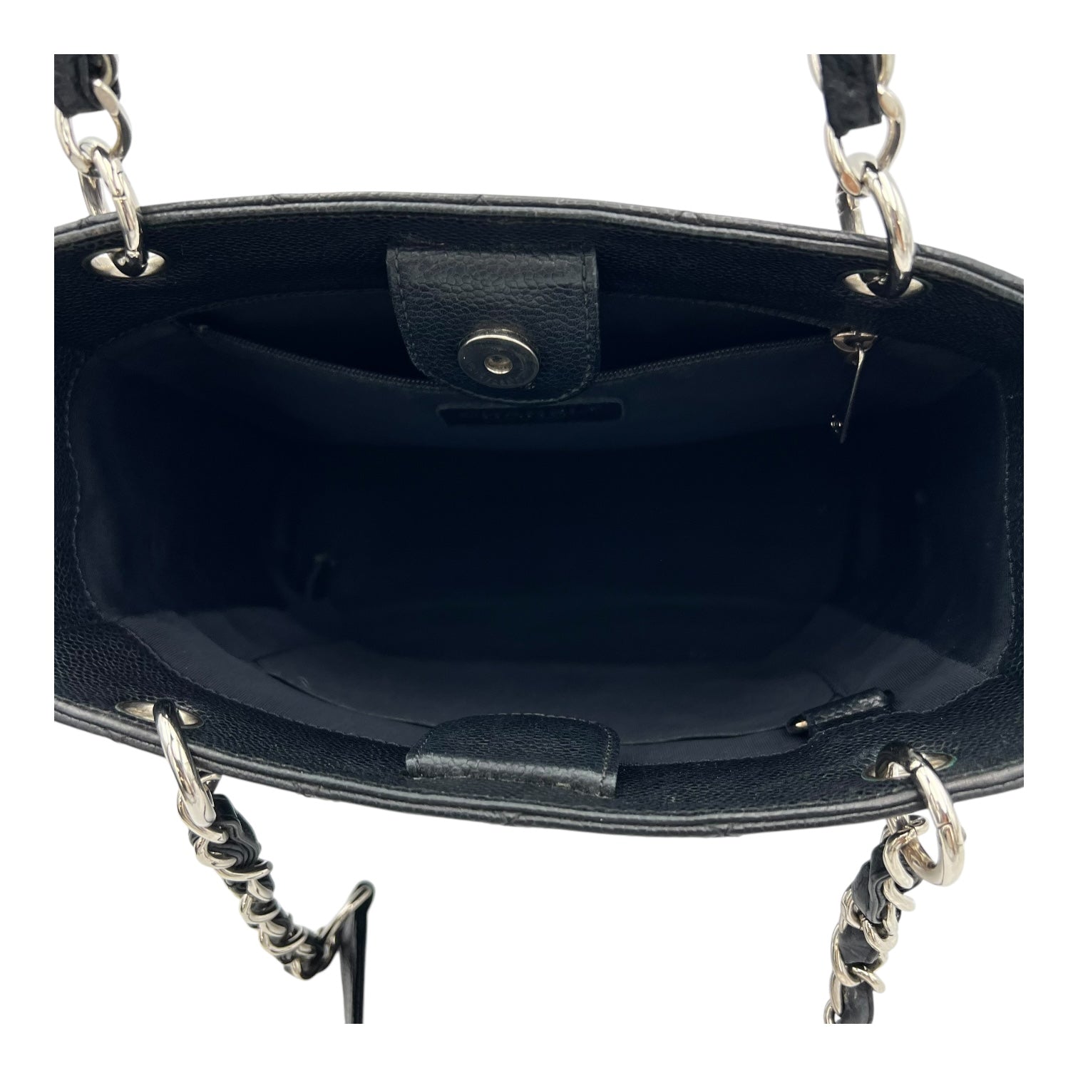 PST Tote Bag Black in Caviar Leather, Silver hardware