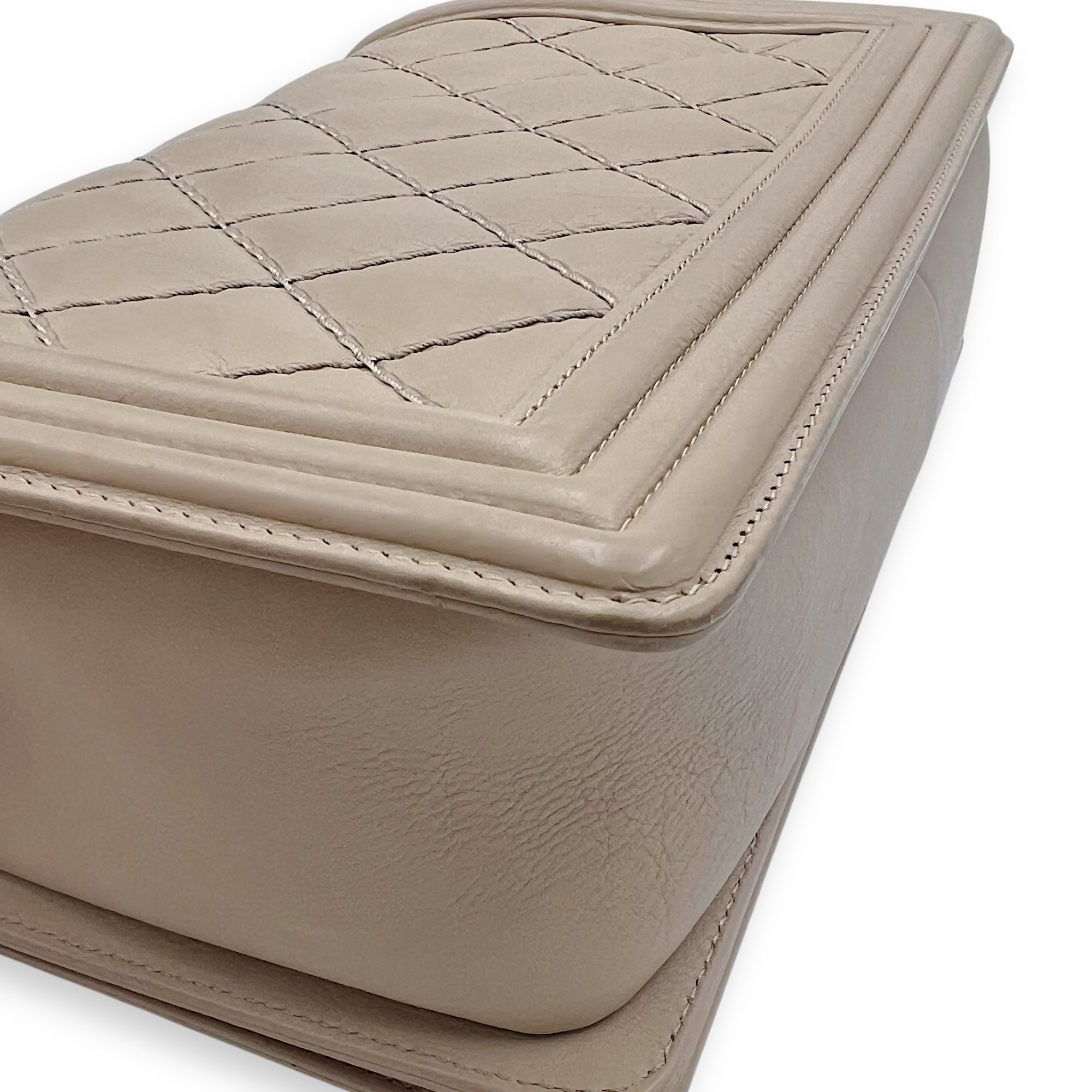 Boy Medium Beige Shoulder Bag in Calfskin, Gunmetal hardware
