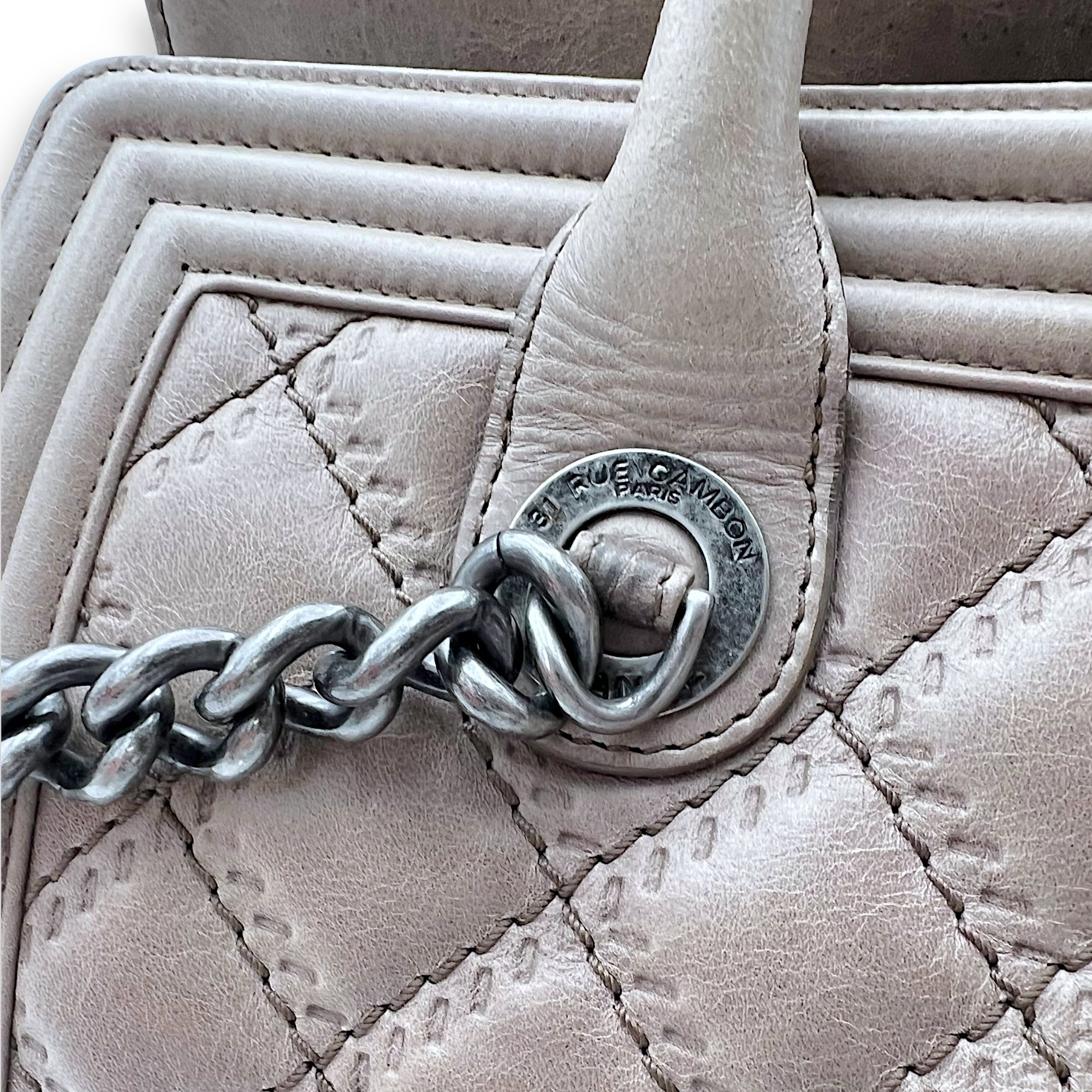 Boy Top Handle Bag Beige in Calfskin, Gunmetal hardware