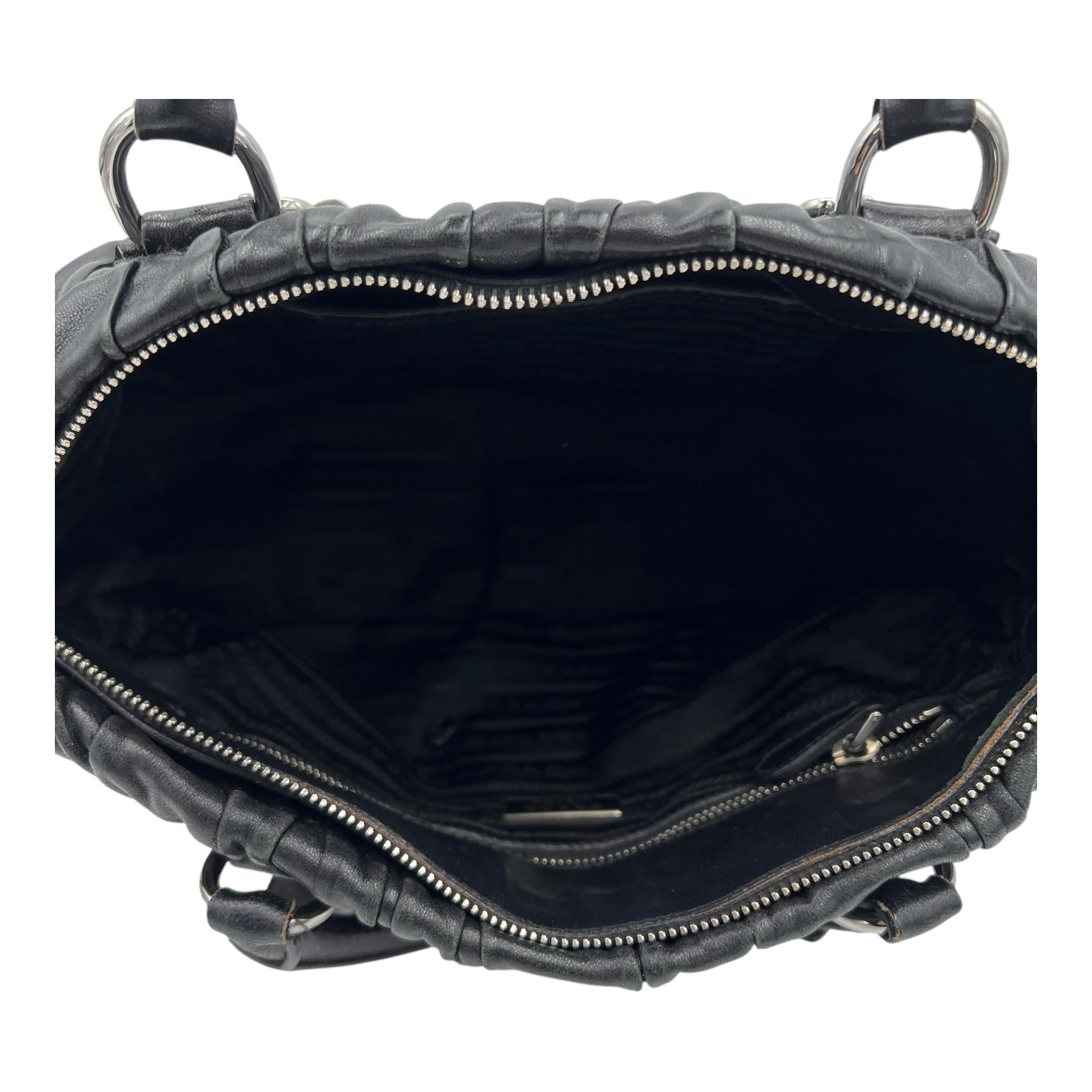 Gaufre Top Handle Bag Black in Lambskin, Silver hardware