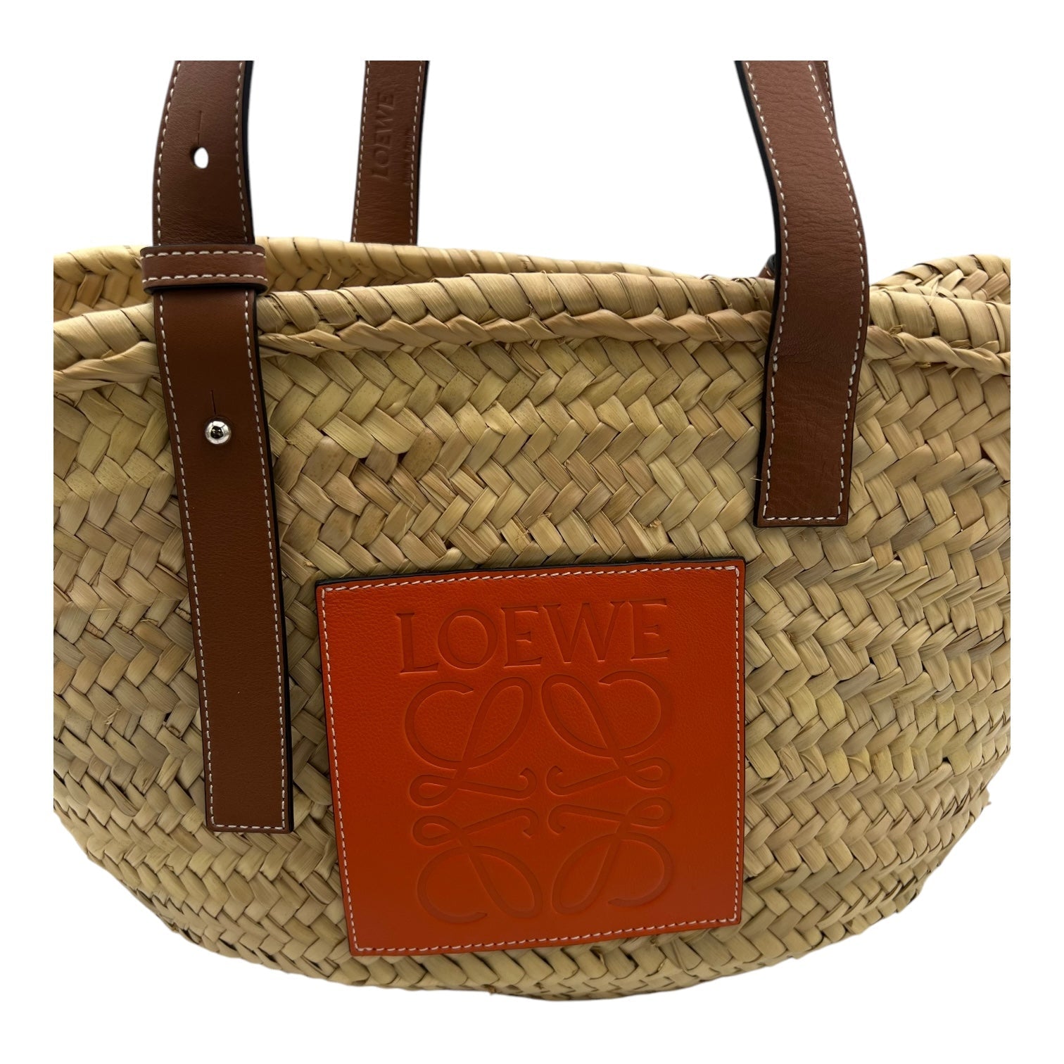 Anagram Basket Beige Shoulder Bag in Raffia, Silver hardware