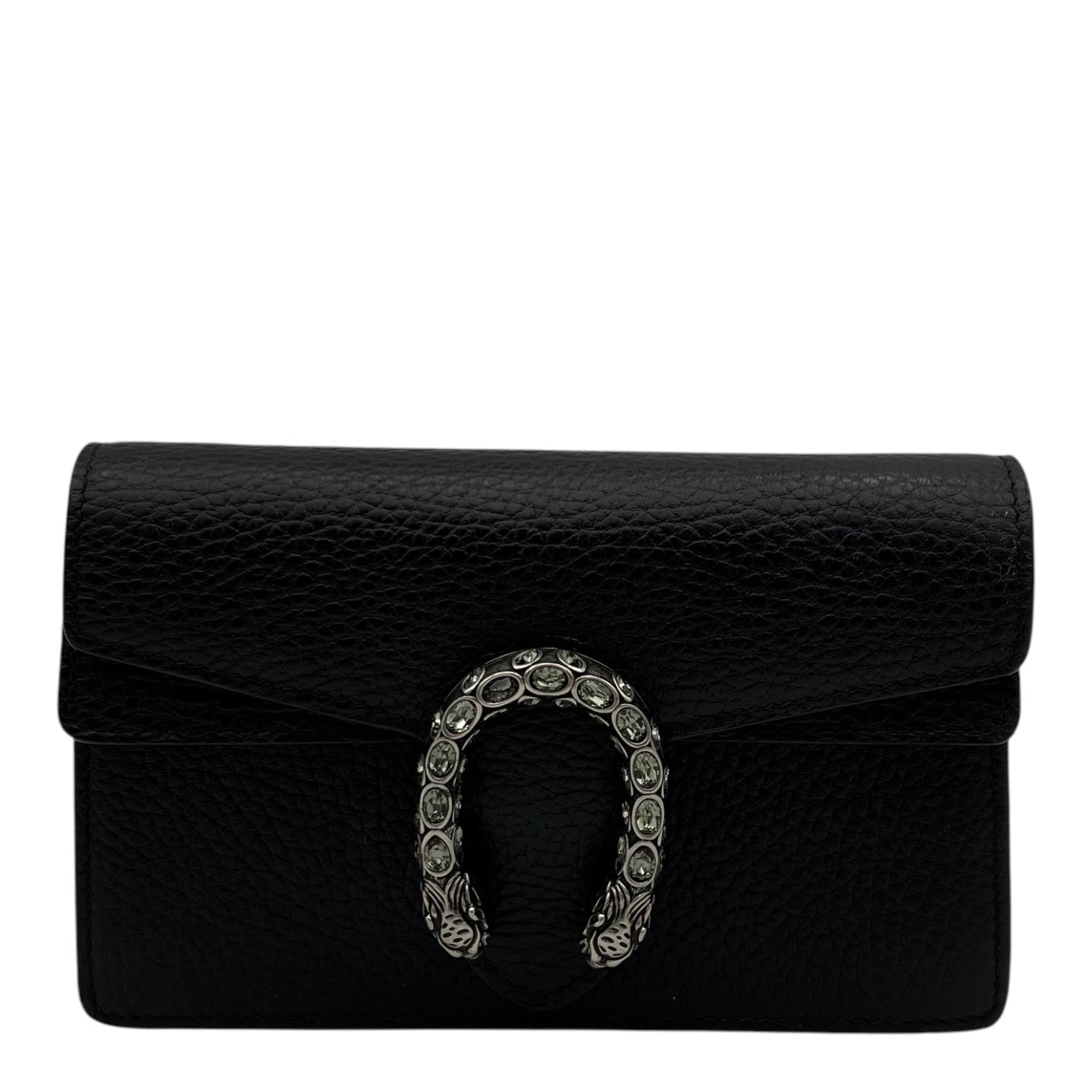 Dionysus Super Mini Black Crossbody Bag in Calfskin, Silver hardware