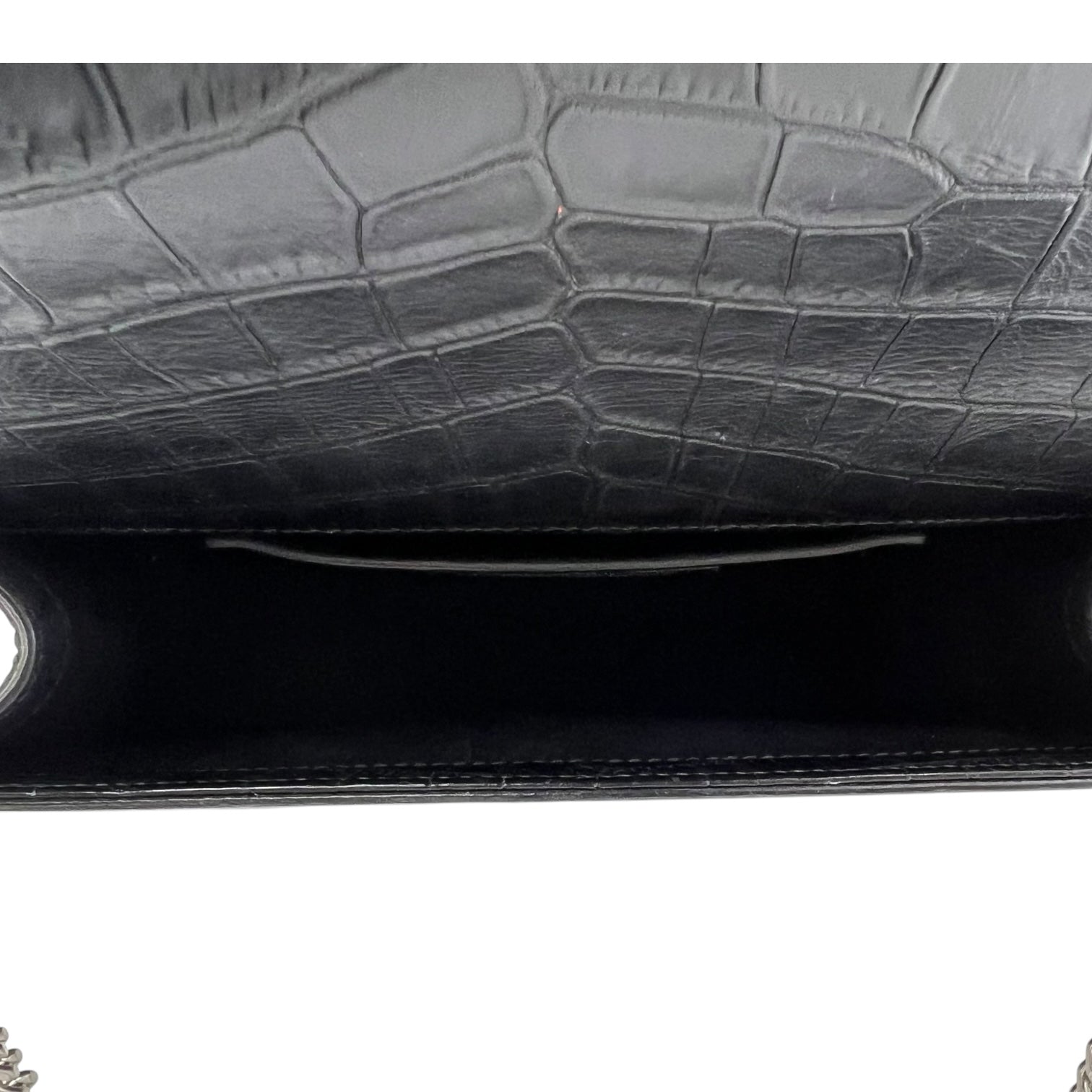 Kate Crossbody Bag Black in Crocodile Embossed Calfskin, Silver hardware