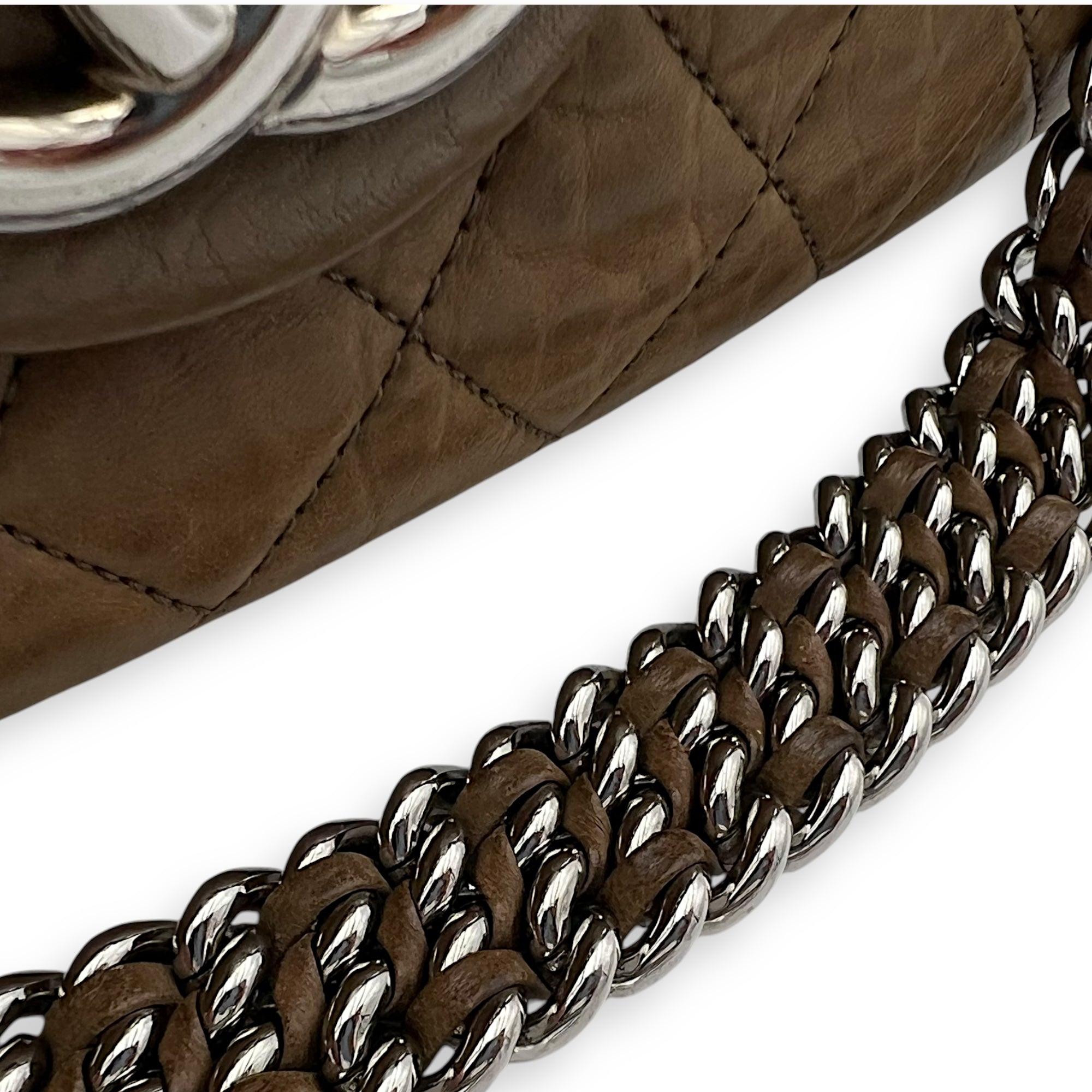 CC Shoulder Bag Brown in Calfskin, Silver hardware