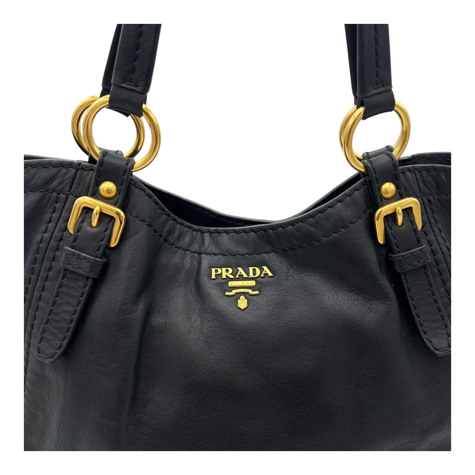 Sughero Black Shoulder Bag in Calfskin, Gold hardware