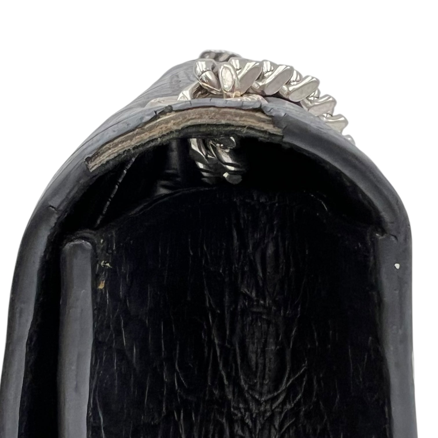 Kate Crossbody Bag Black in Crocodile Embossed Calfskin, Silver hardware
