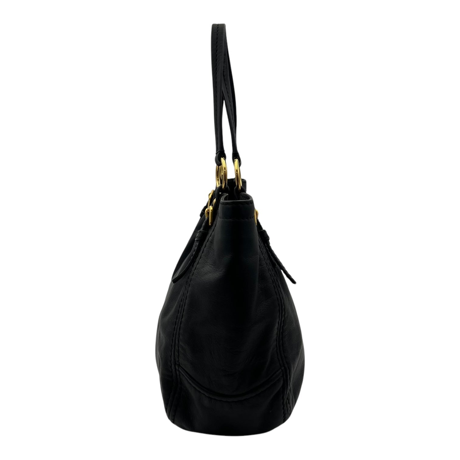 Sughero Black Shoulder Bag in Calfskin, Gold hardware