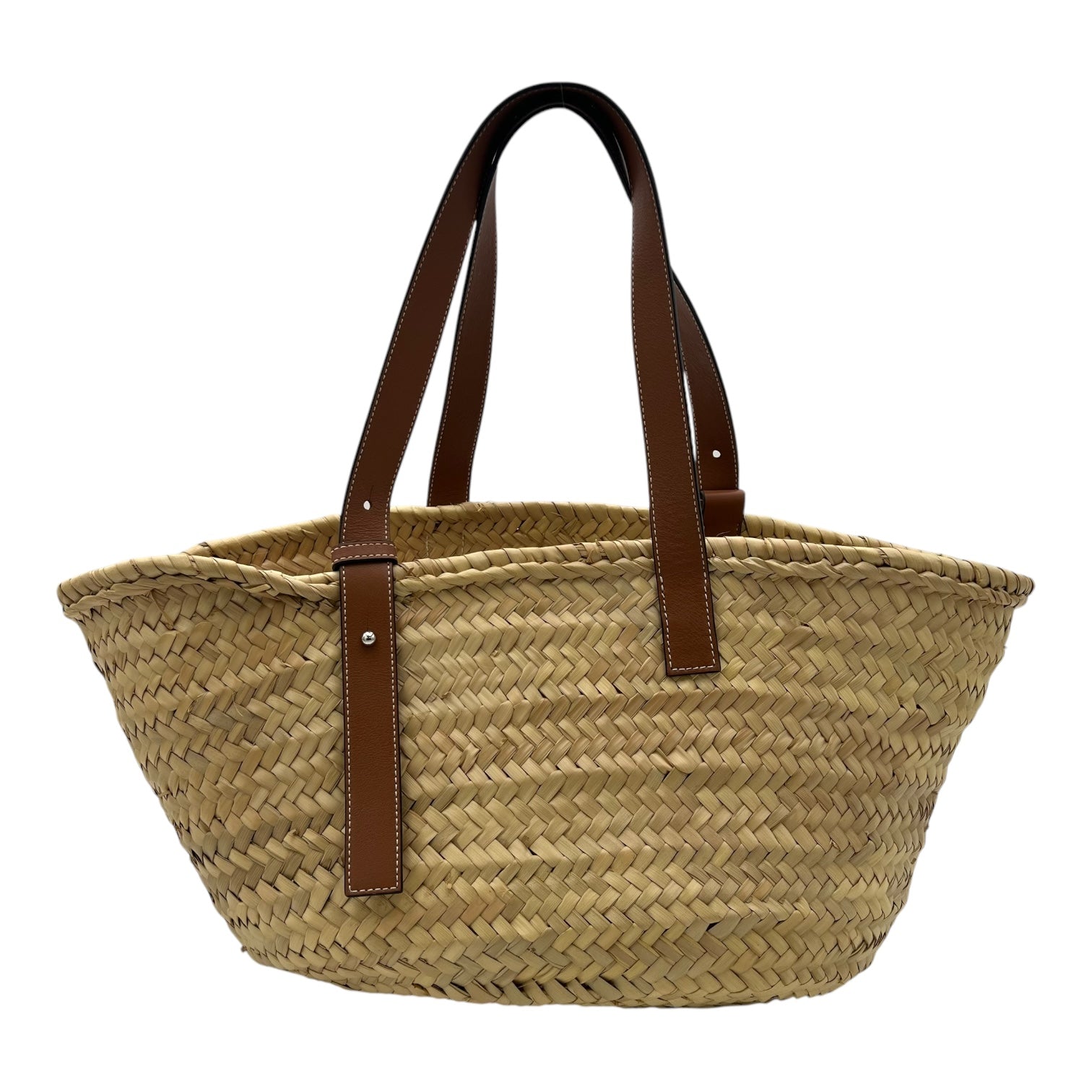 Anagram Basket Beige Shoulder Bag in Raffia, Silver hardware