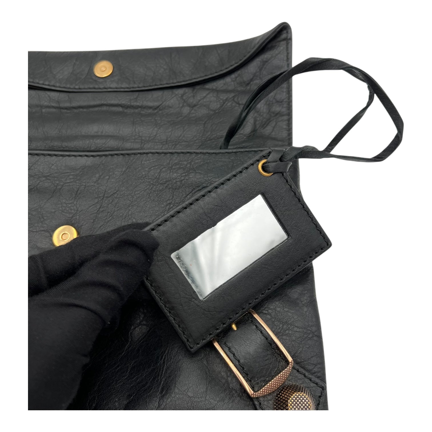 Giant City Clutch Black in Distressed Leather, Rose Gold hardware