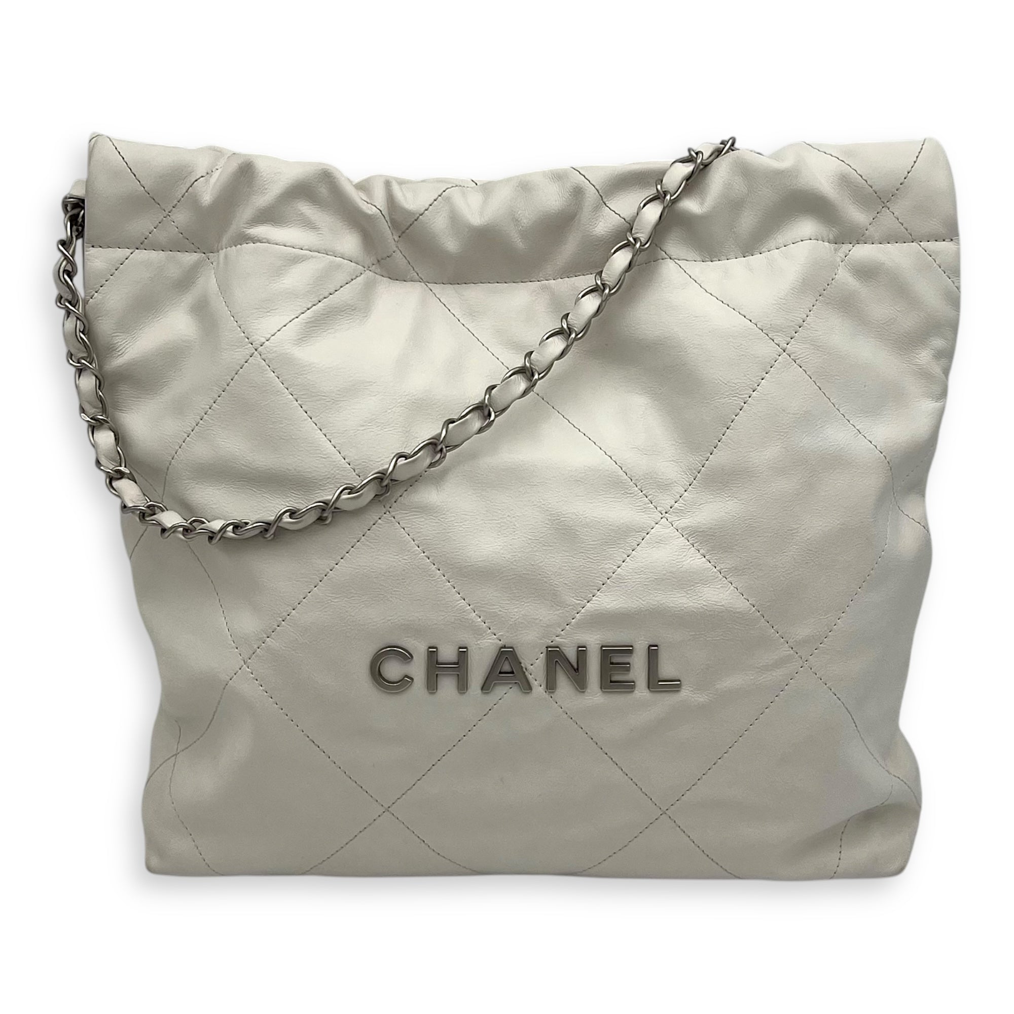 22 Tote Tote Bag Small White in Calfskin, Silver hardware