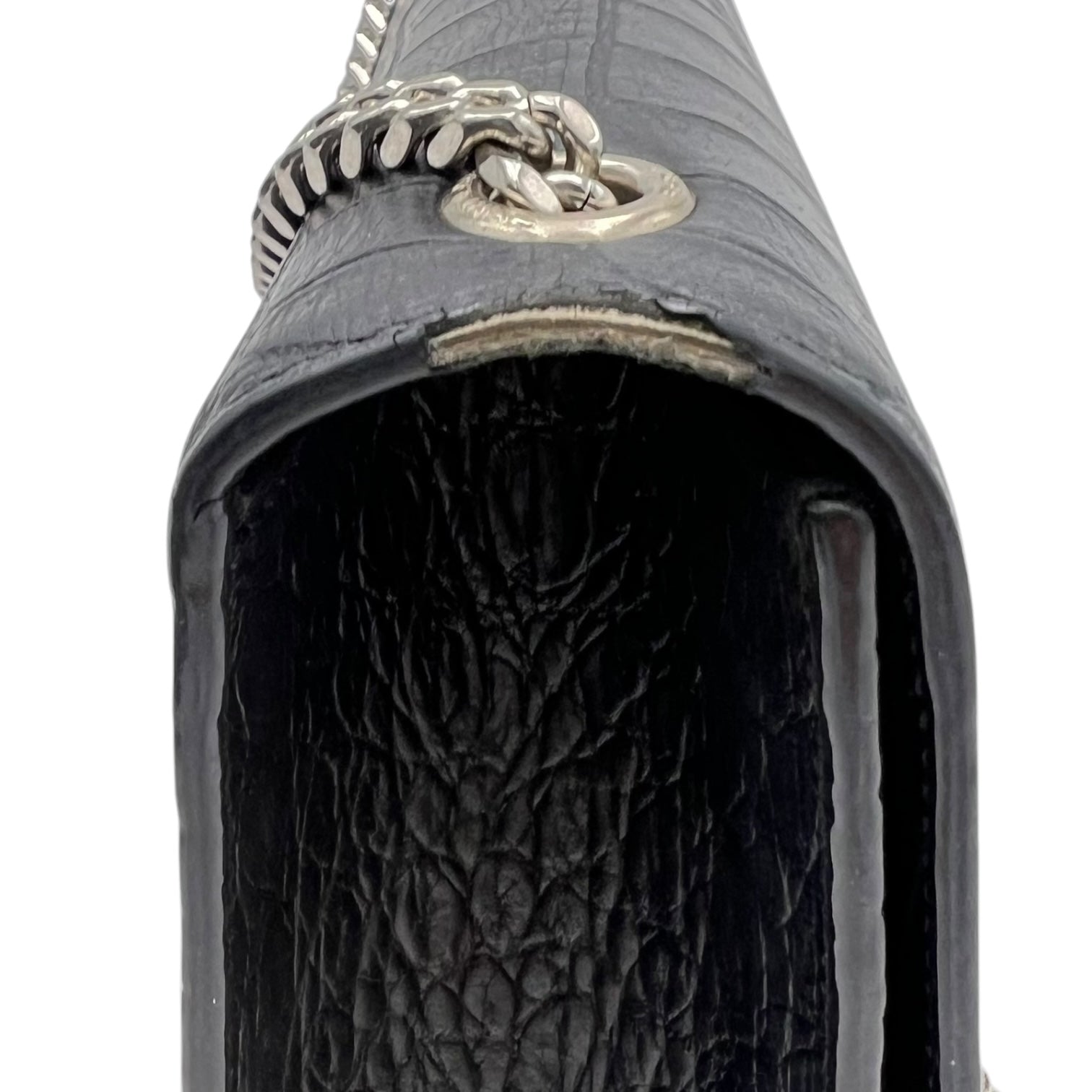 Kate Crossbody Bag Black in Crocodile Embossed Calfskin, Silver hardware