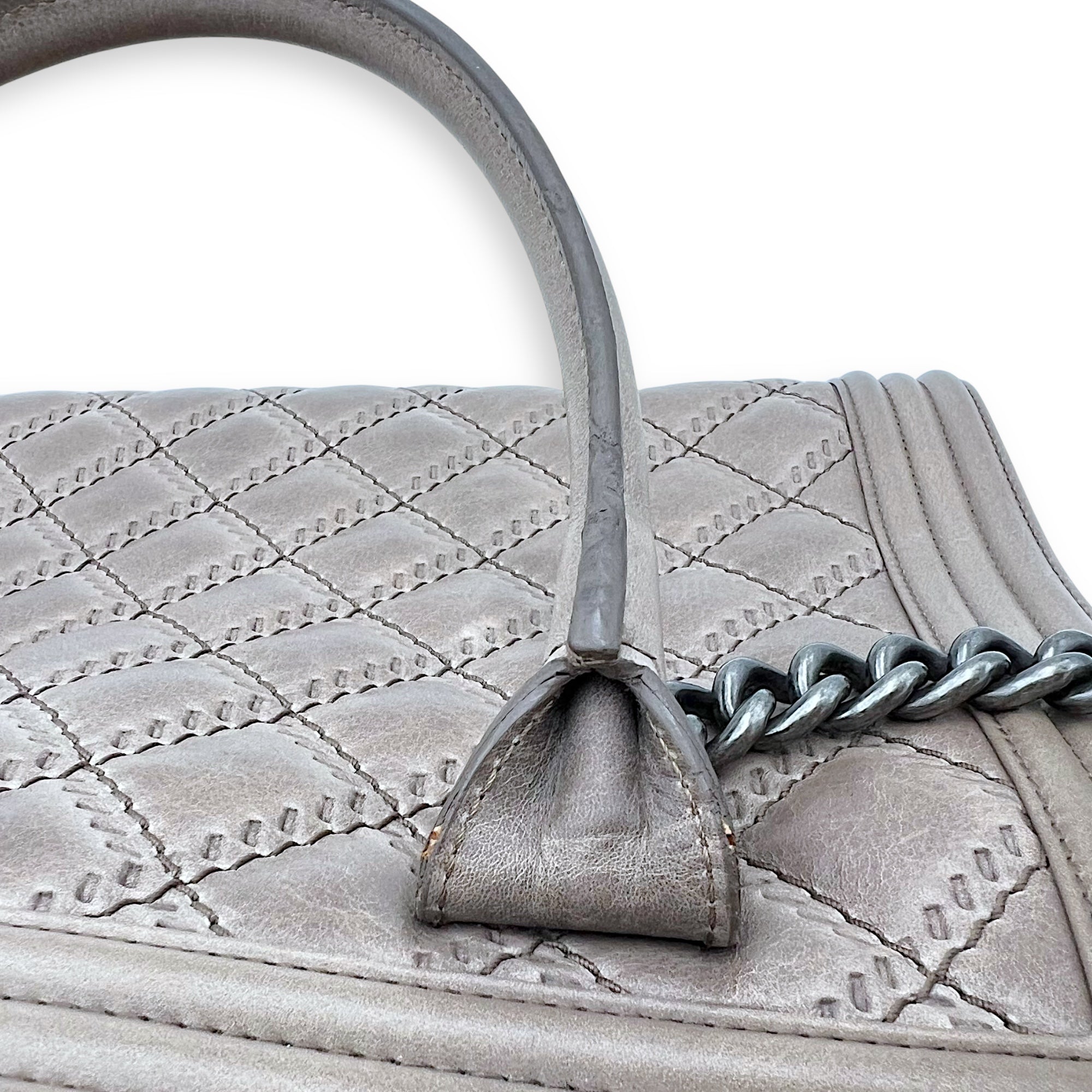 Boy Top Handle Bag Beige in Calfskin, Gunmetal hardware