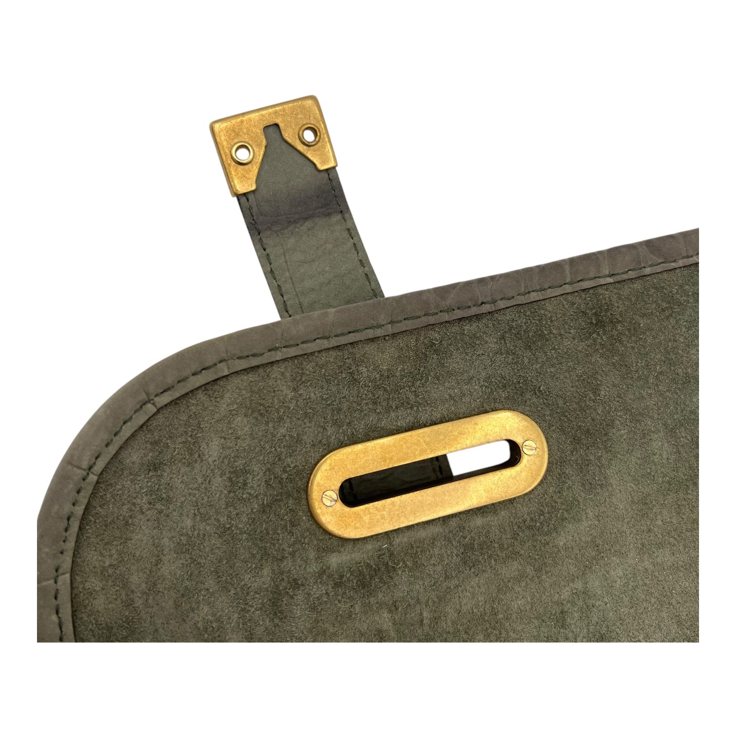 Besace Shoulder Bag Grey in Crocodile Embossed Calfskin, Gold hardware