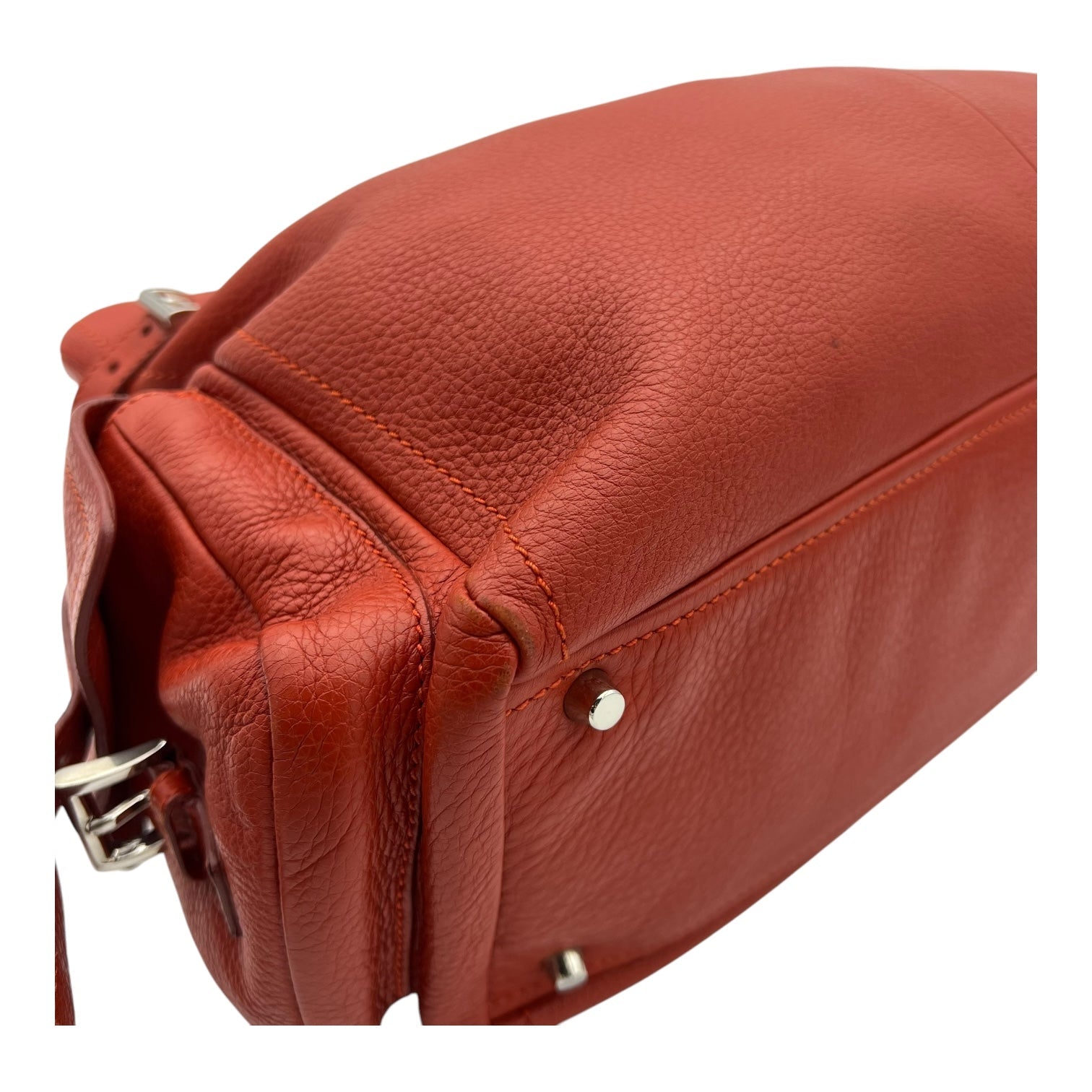 Vitello Daino Red Shoulder Bag in Calfskin, Silver hardware