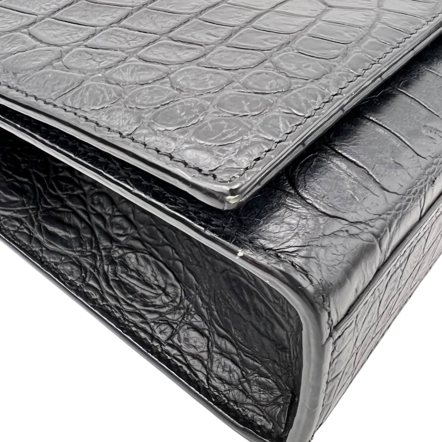Kate Crossbody Bag Black in Crocodile Embossed Calfskin, Silver hardware