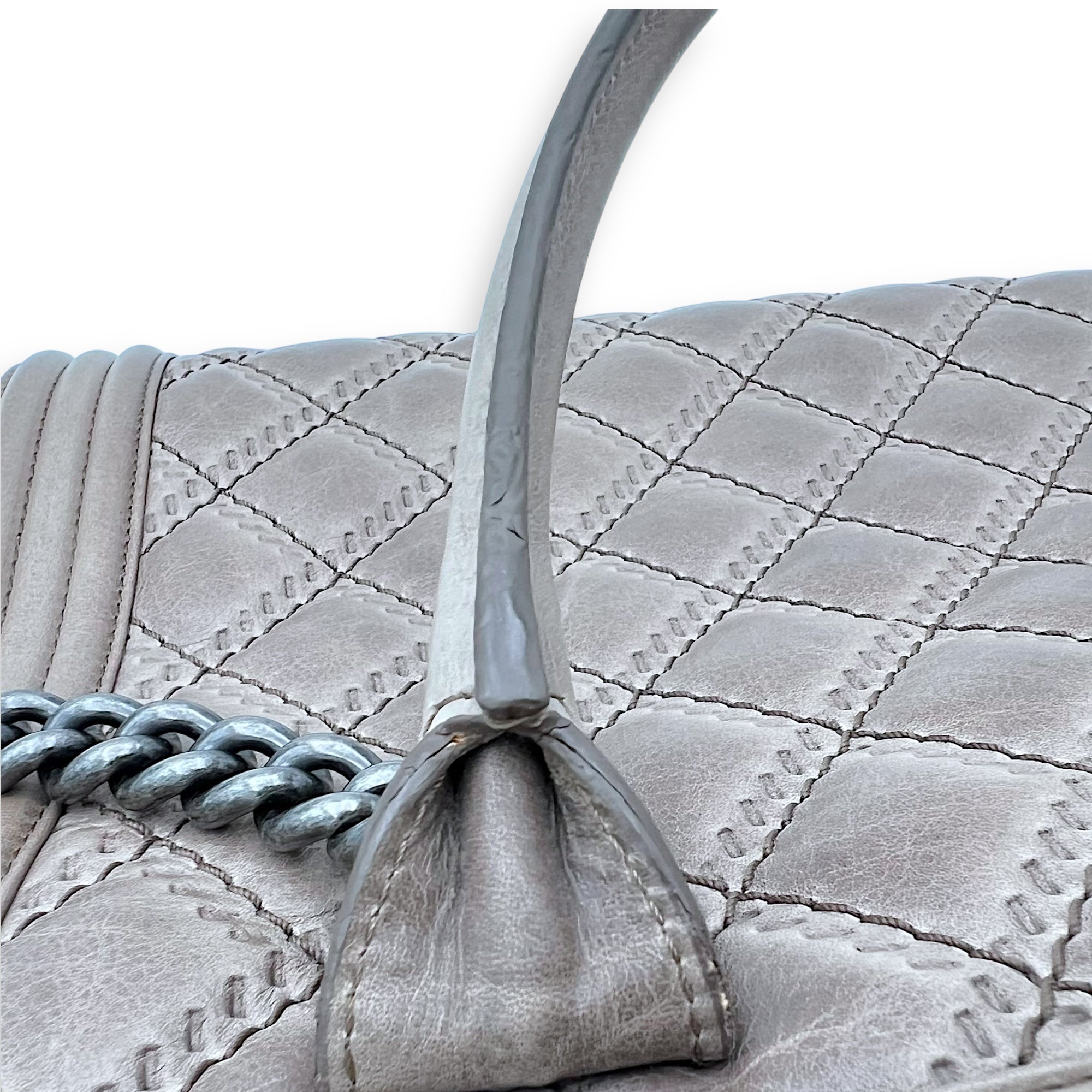 Boy Top Handle Bag Beige in Calfskin, Gunmetal hardware