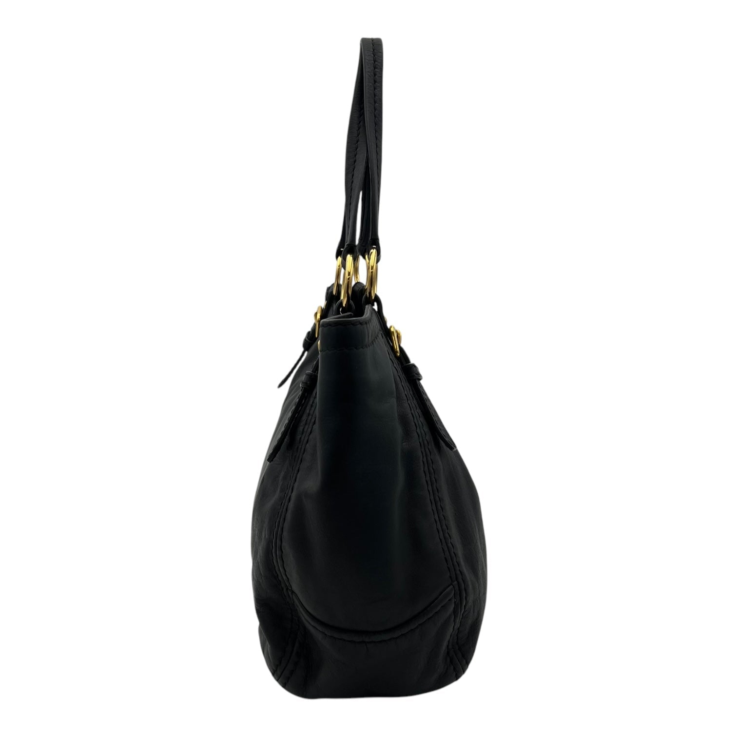 Sughero Black Shoulder Bag in Calfskin, Gold hardware