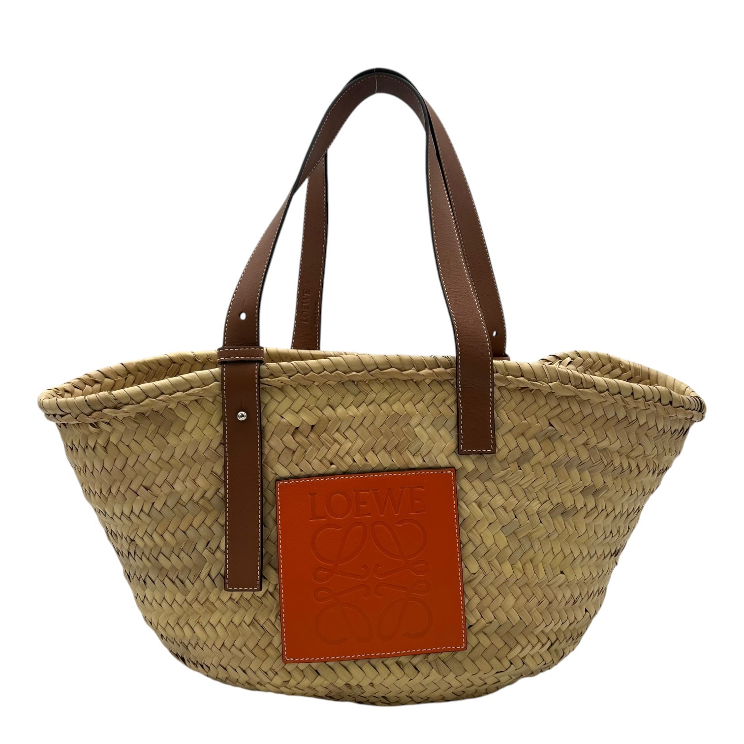 Anagram Basket Beige Shoulder Bag in Raffia, Silver hardware