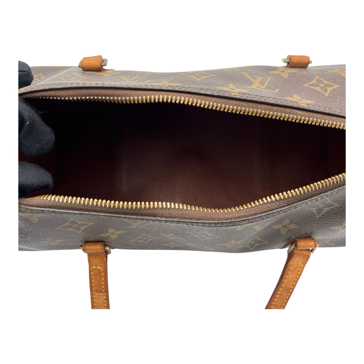 Papillon 30 Brown Top Handle Bag in Monogram Coated Canvas, Gold hardware