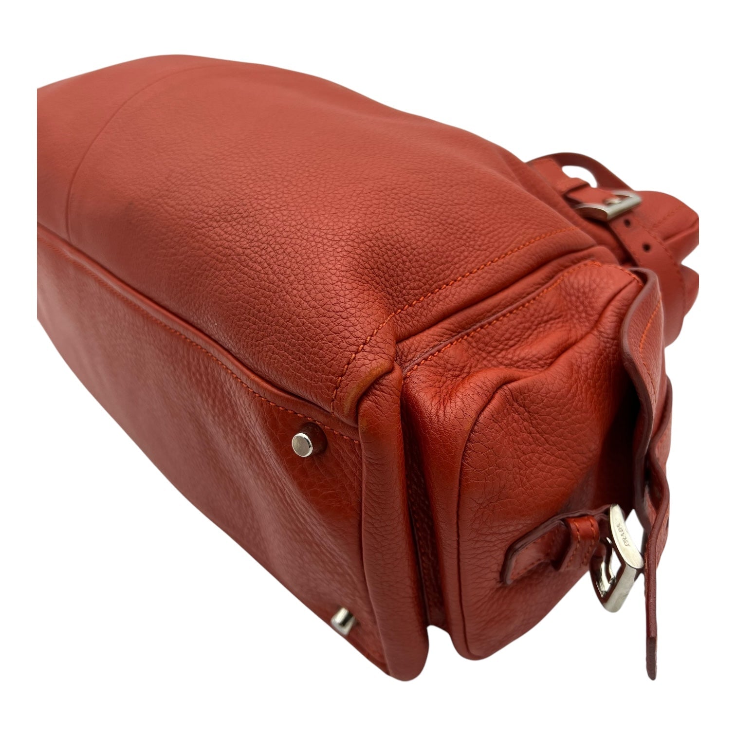 Vitello Daino Red Shoulder Bag in Calfskin, Silver hardware