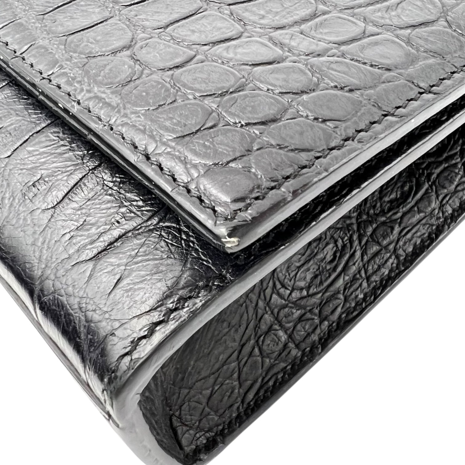 Kate Crossbody Bag Black in Crocodile Embossed Calfskin, Silver hardware