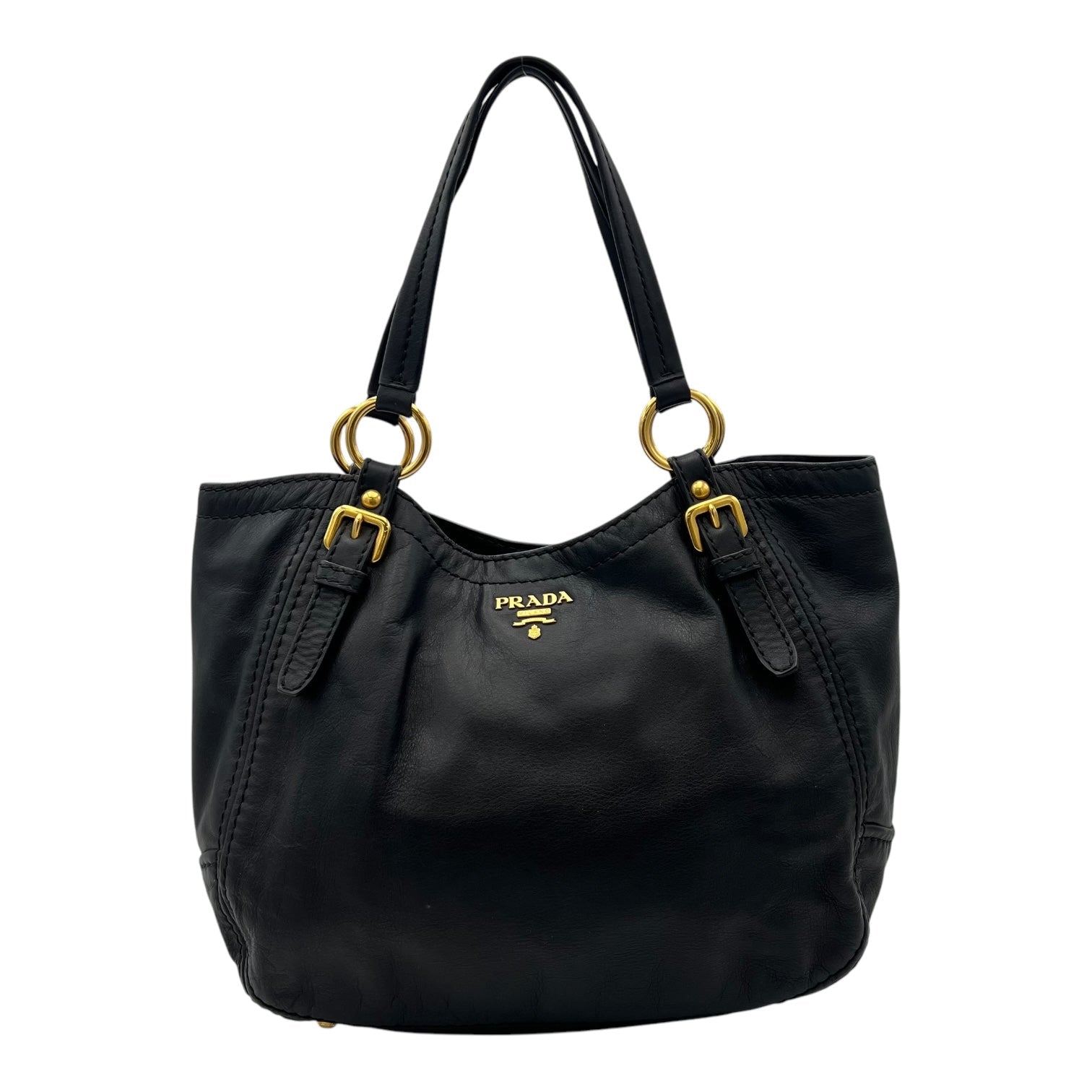 Sughero Black Shoulder Bag in Calfskin, Gold hardware